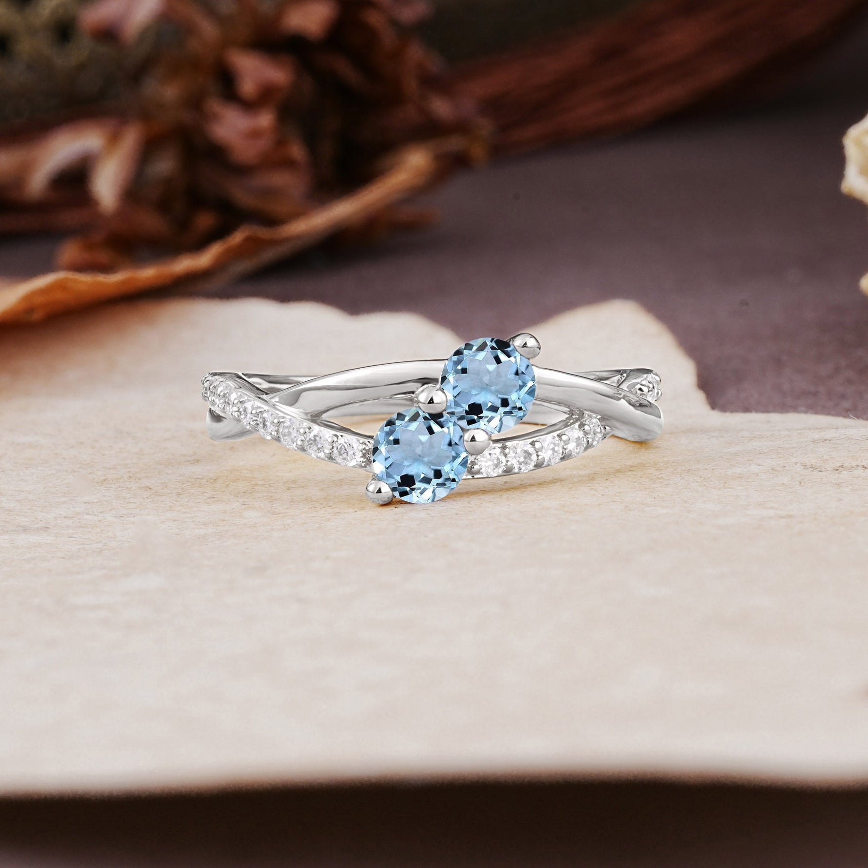 Unique Classic 3-Prong Round CutAquamarine Engagement Ring - Additional view
