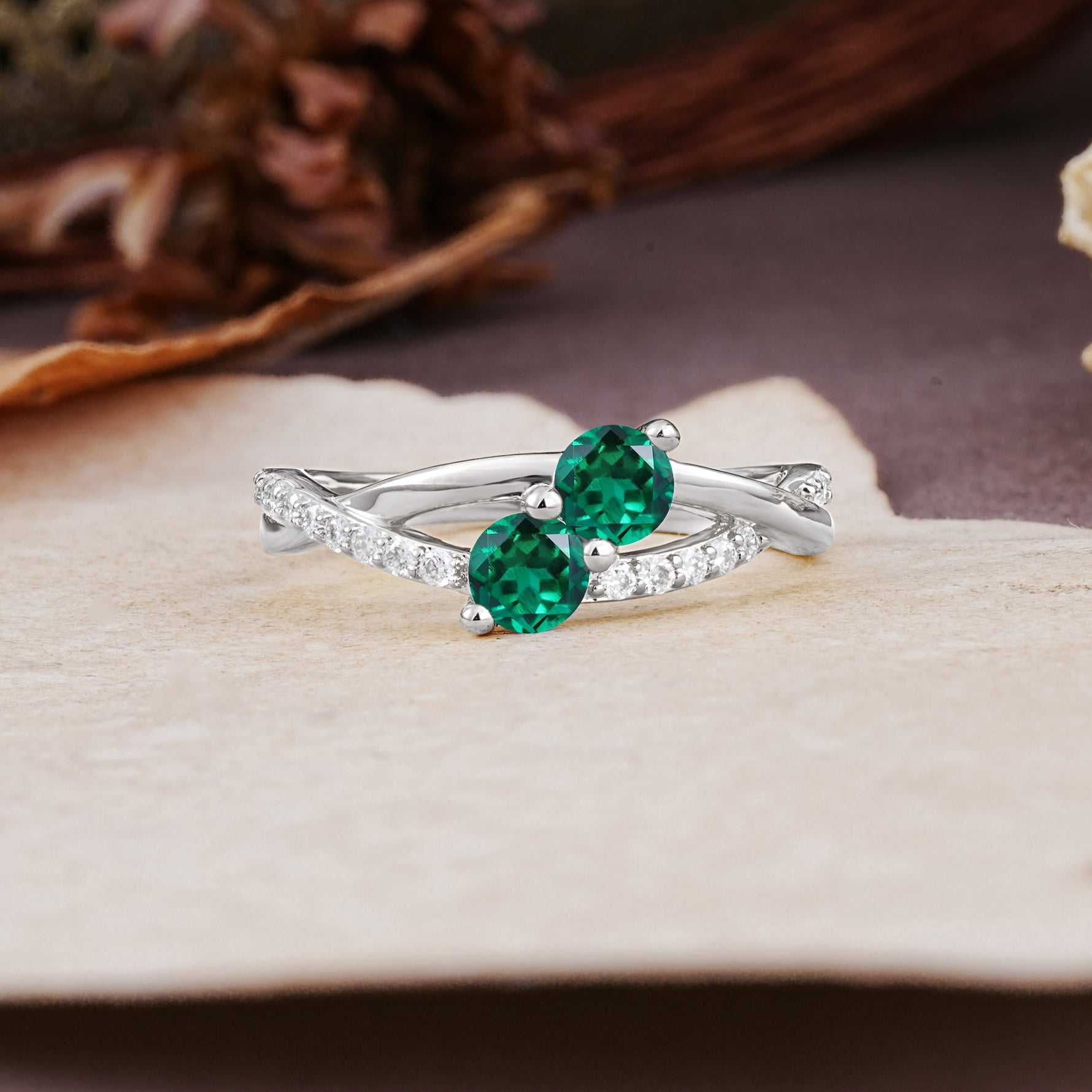 Unique Classic 3-Prong Round CutEmerald Engagement Ring - Additional view