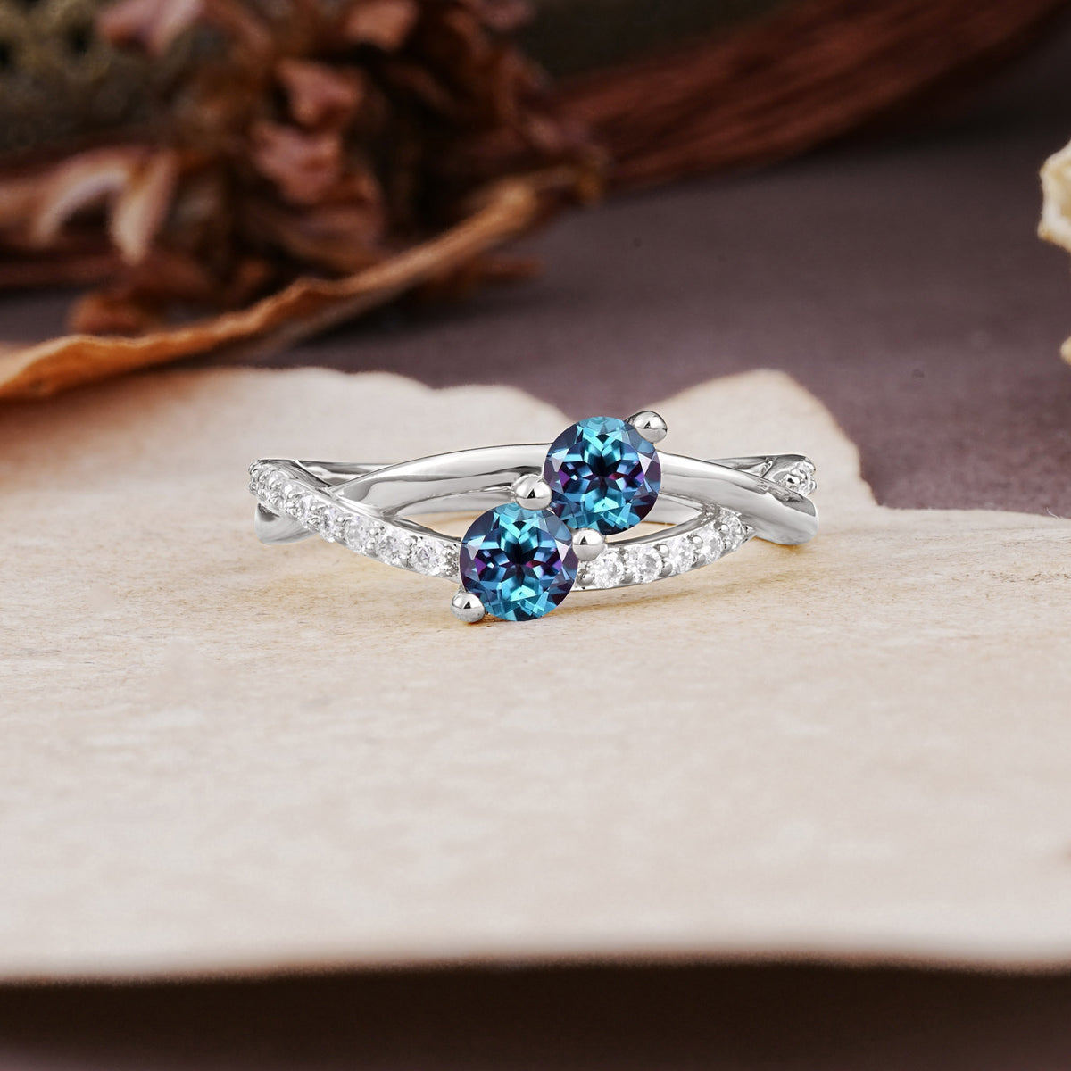 Unique Classic 3-Prong Round CutAlexandrite Engagement Ring - Additional view