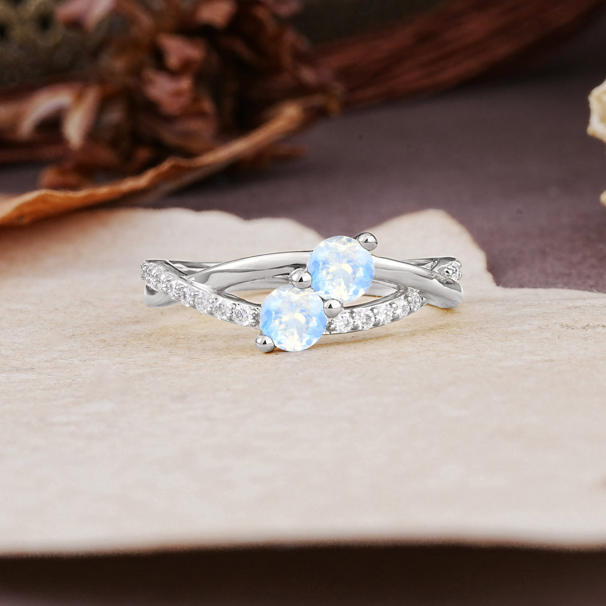 Unique Classic 3-Prong Round CutMoonstone Engagement Ring - Additional view