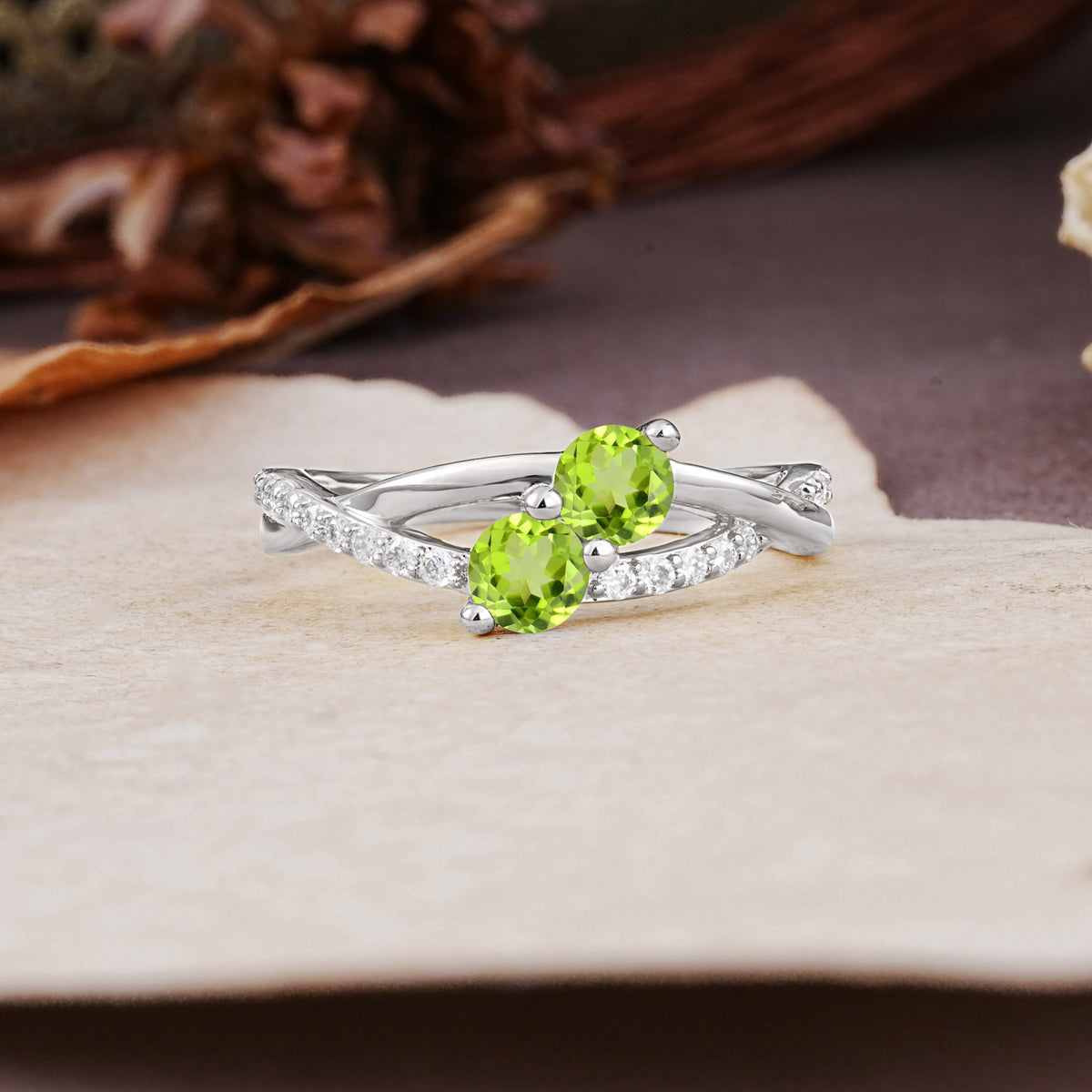 Unique Classic 3-Prong Round CutPeridot Engagement Ring - Additional view