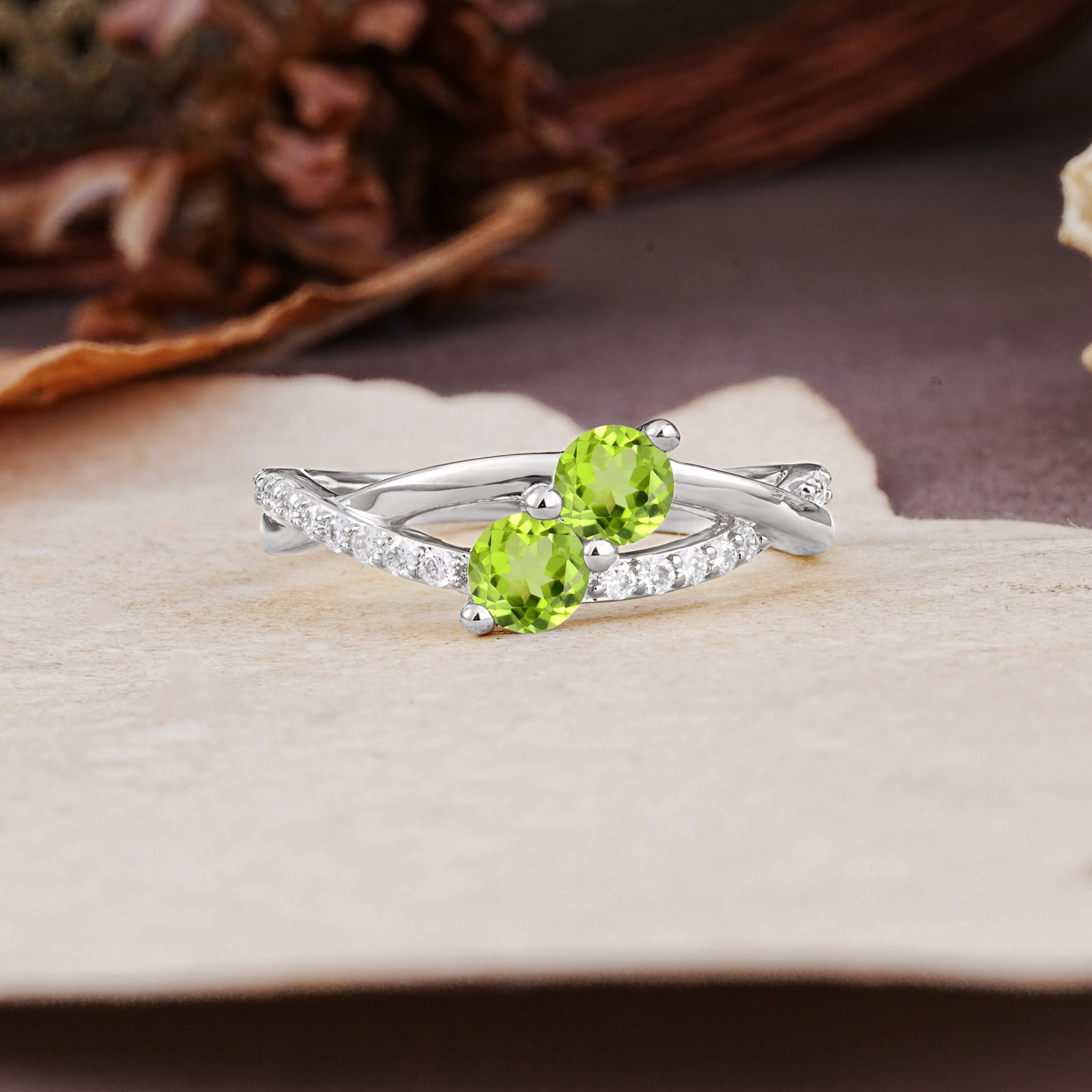 Unique Classic 3-Prong Round CutPeridot Engagement Ring - Additional view