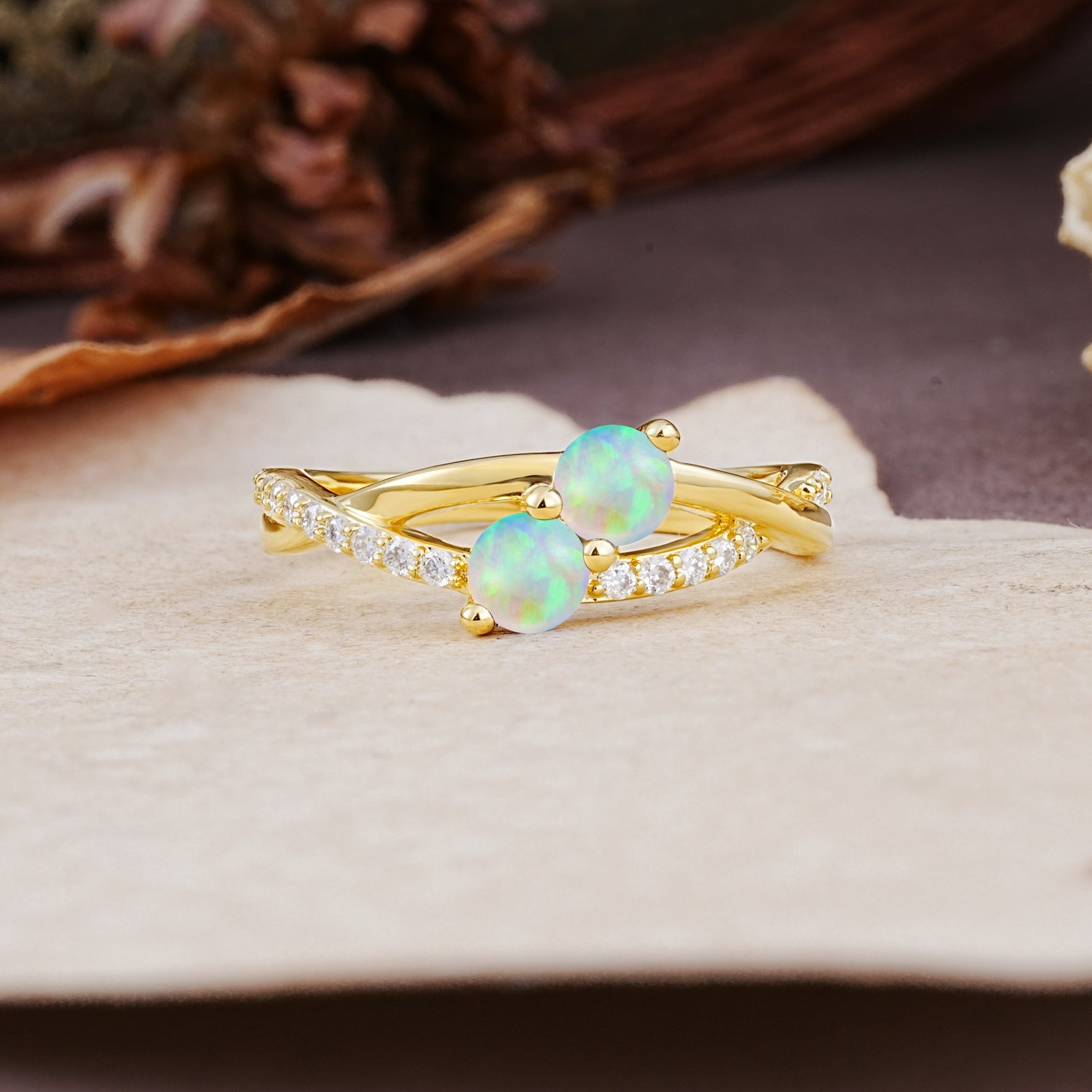 Unique Classic 3-Prong Round CutFire Opal Engagement Ring - Additional view