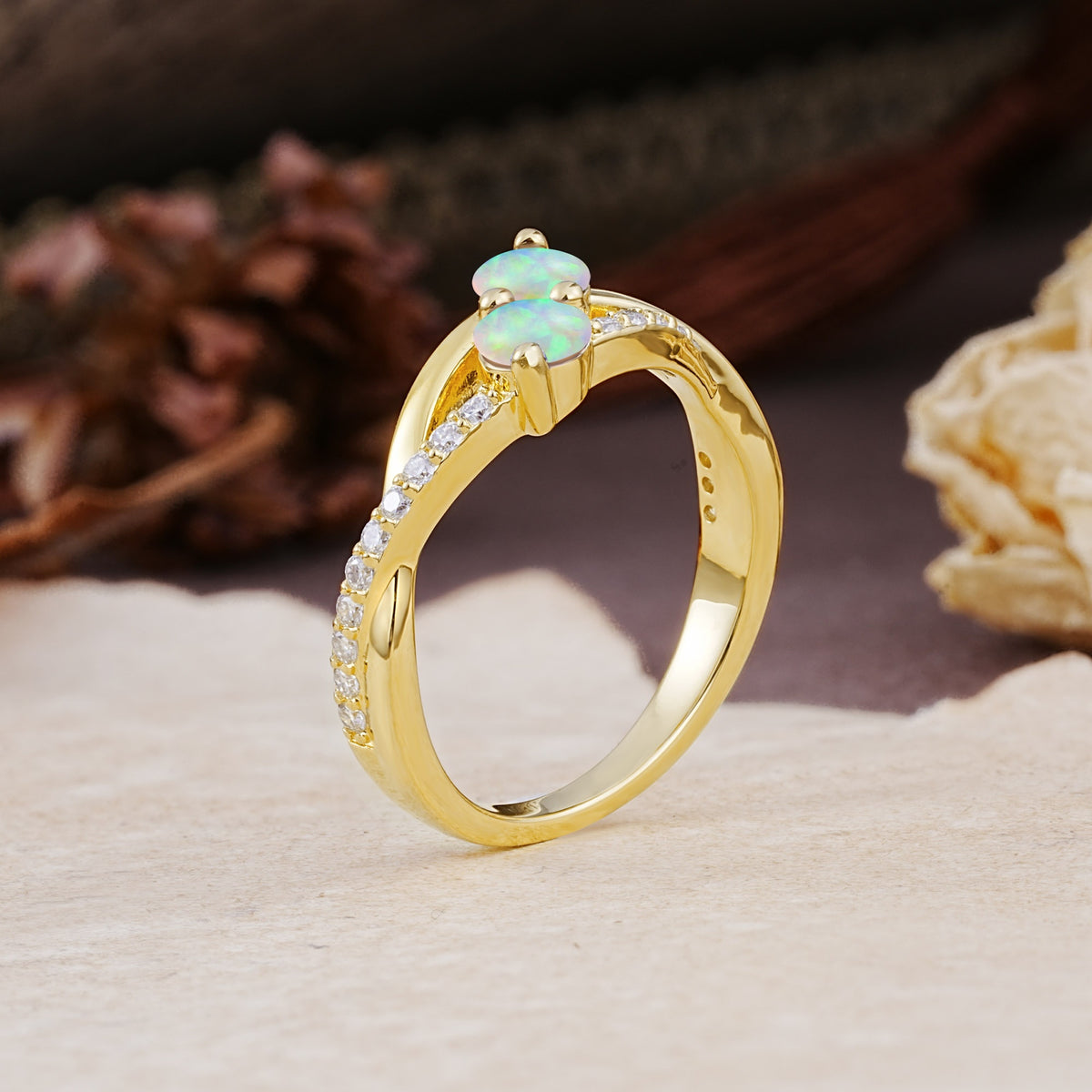 Unique Classic 3-Prong Round CutFire Opal Engagement Ring - Additional view
