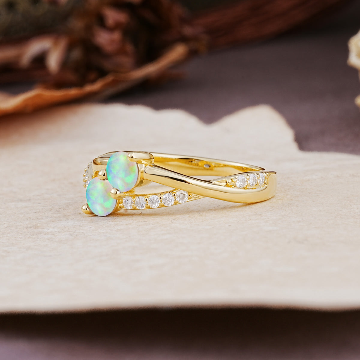 Unique Classic 3-Prong Round CutFire Opal Engagement Ring - Additional view
