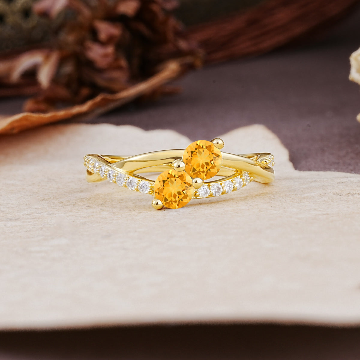 Unique Classic 3-Prong Round CutCitrine Engagement Ring - Additional view