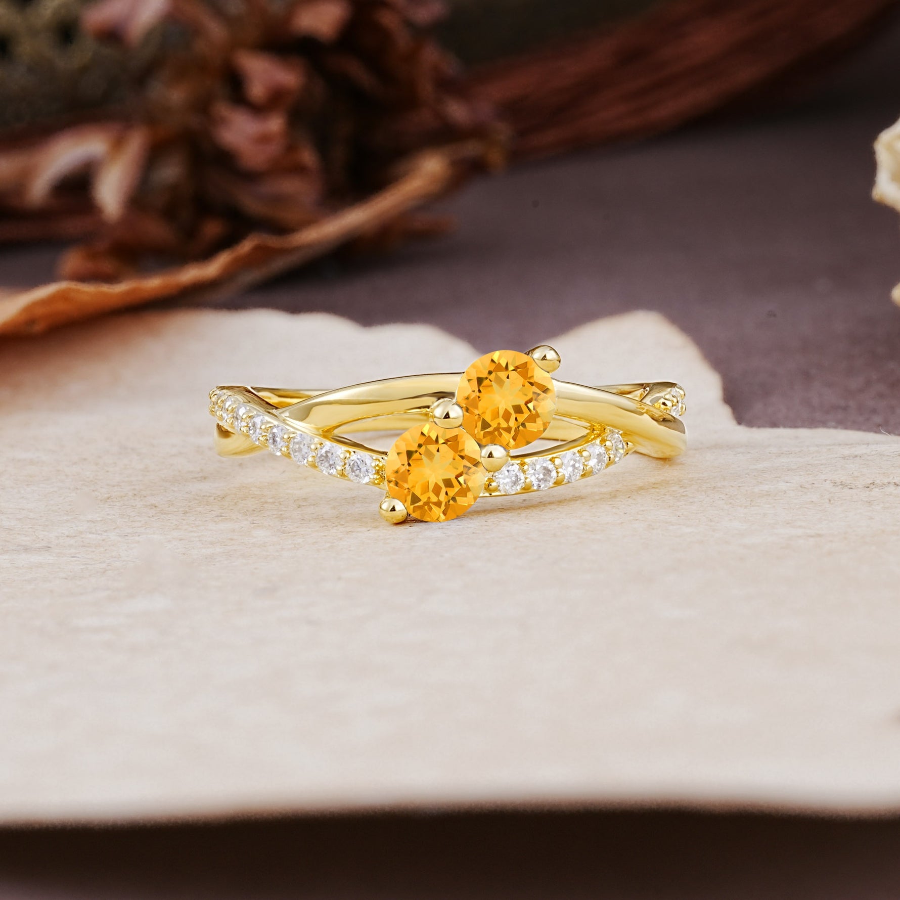 Unique Classic 3-Prong Round CutCitrine Engagement Ring - Additional view