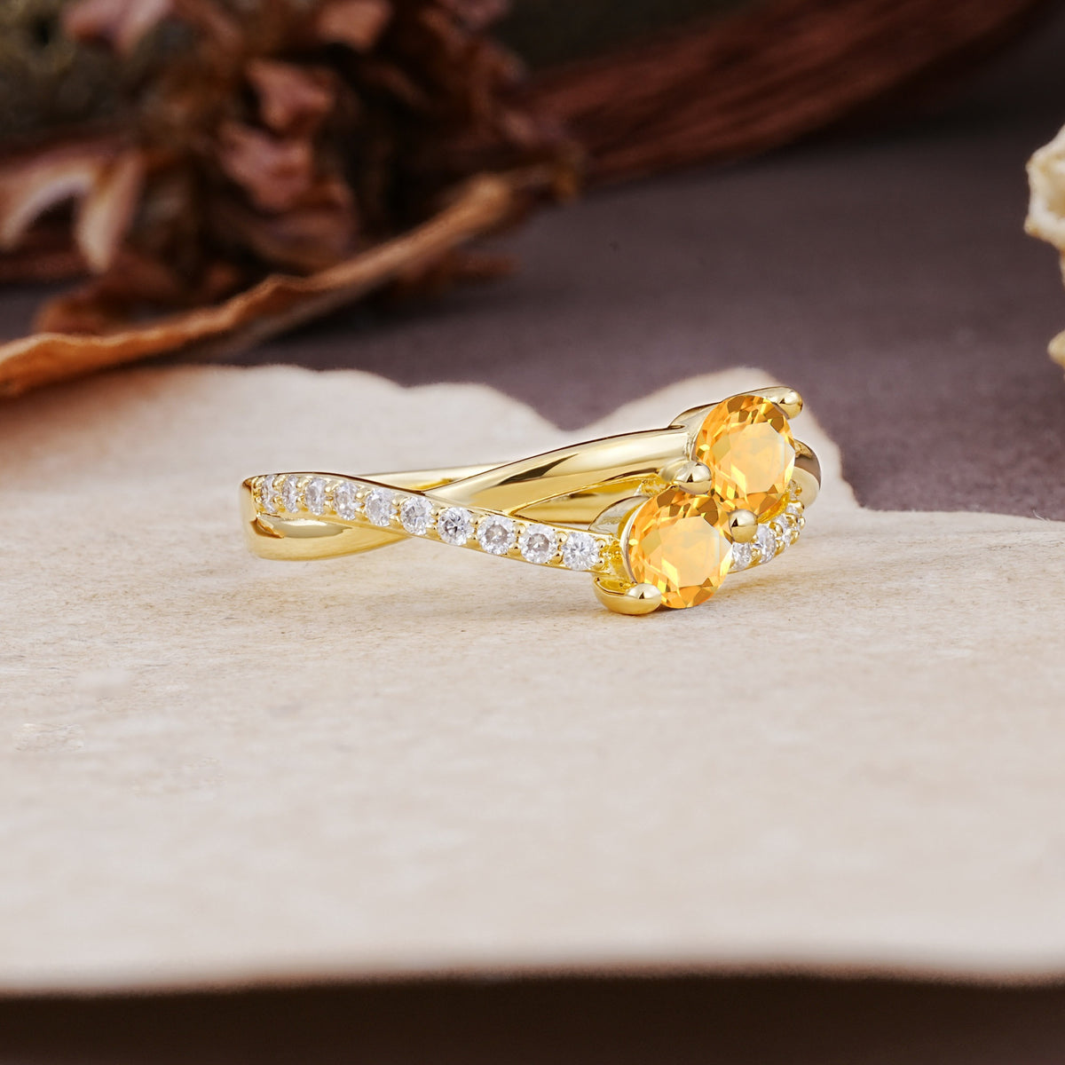 Unique Classic 3-Prong Round CutCitrine Engagement Ring - Additional view