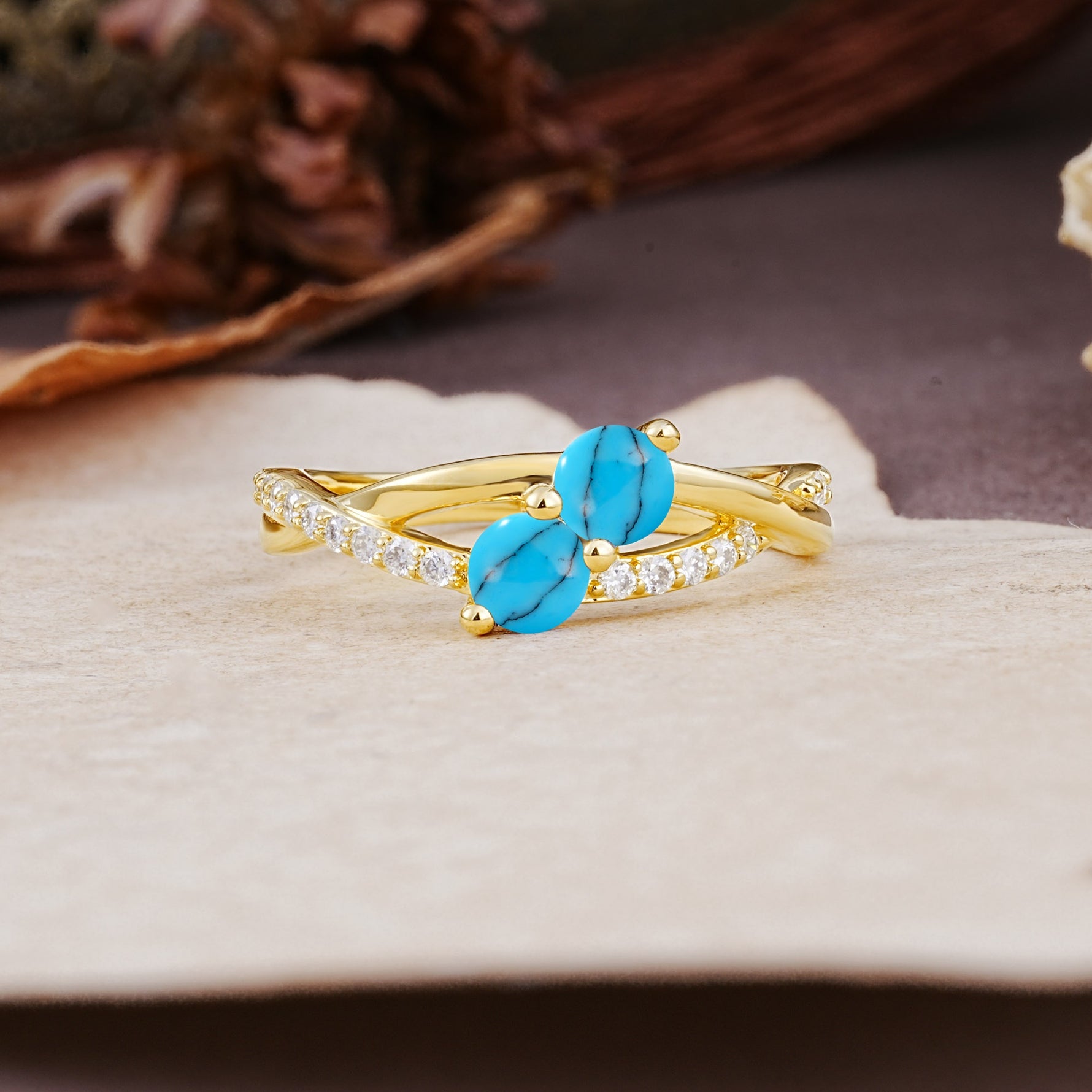 Unique Classic 3-Prong Round CutTurquoise Engagement Ring - Additional view