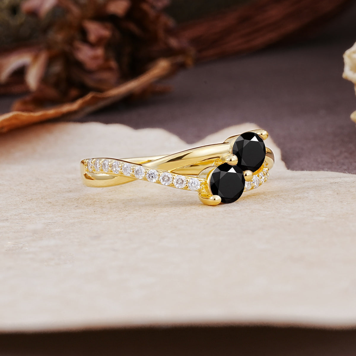 Unique Classic 3-Prong Round CutBlack Onyx Engagement Ring - Additional view