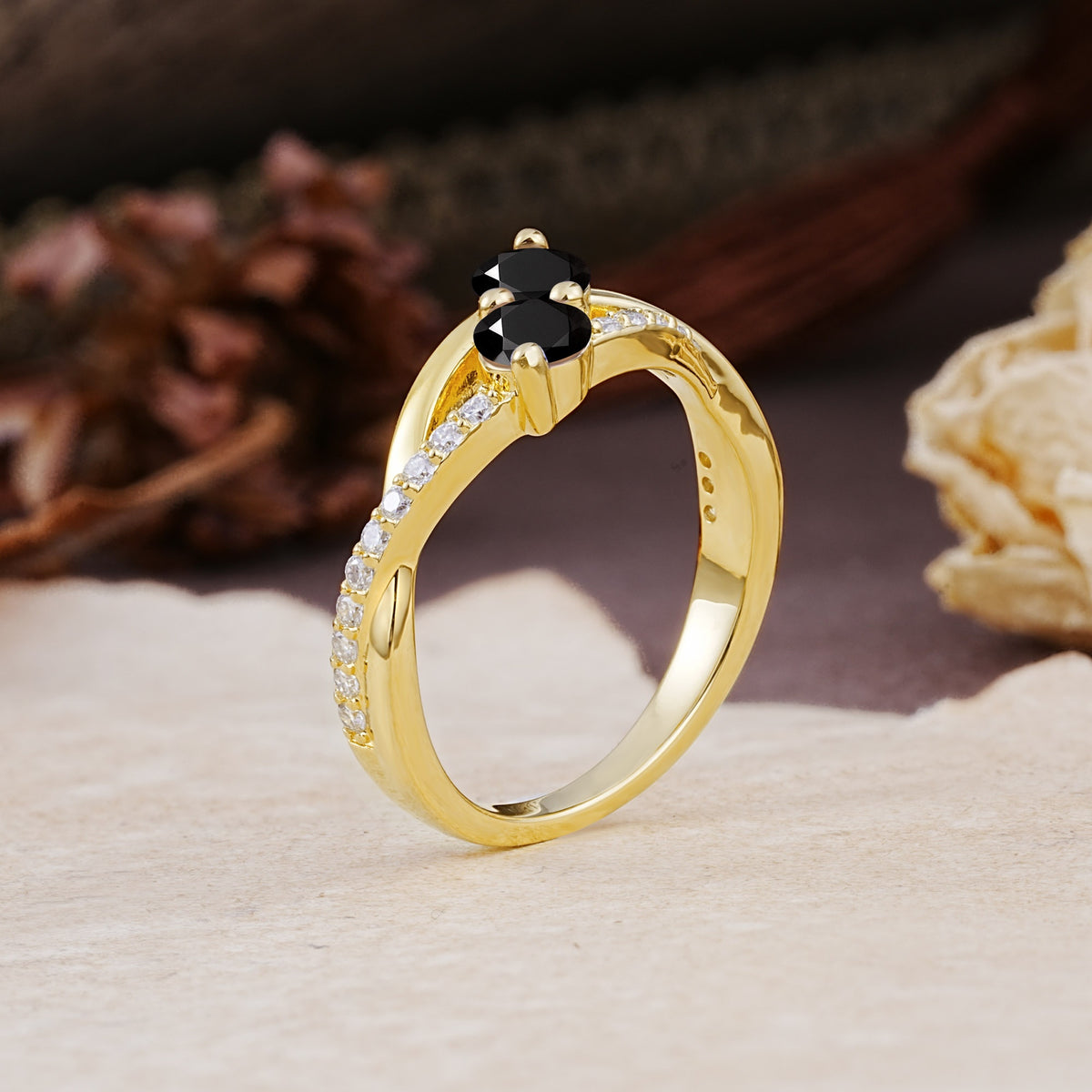 Unique Classic 3-Prong Round CutBlack Onyx Engagement Ring - Additional view