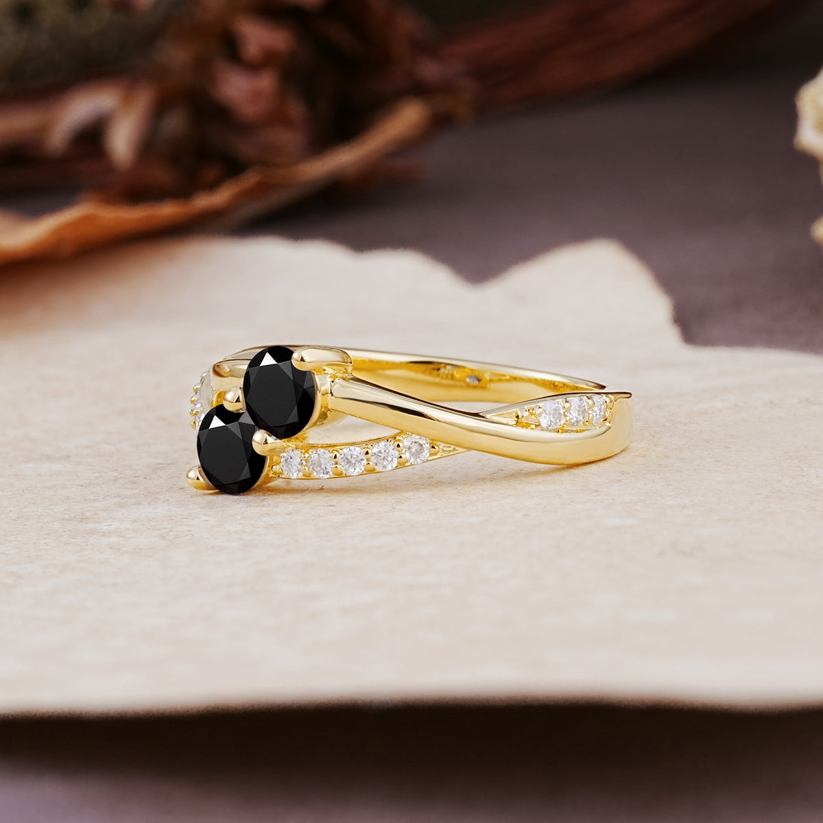 Unique Classic 3-Prong Round CutBlack Onyx Engagement Ring - Additional view