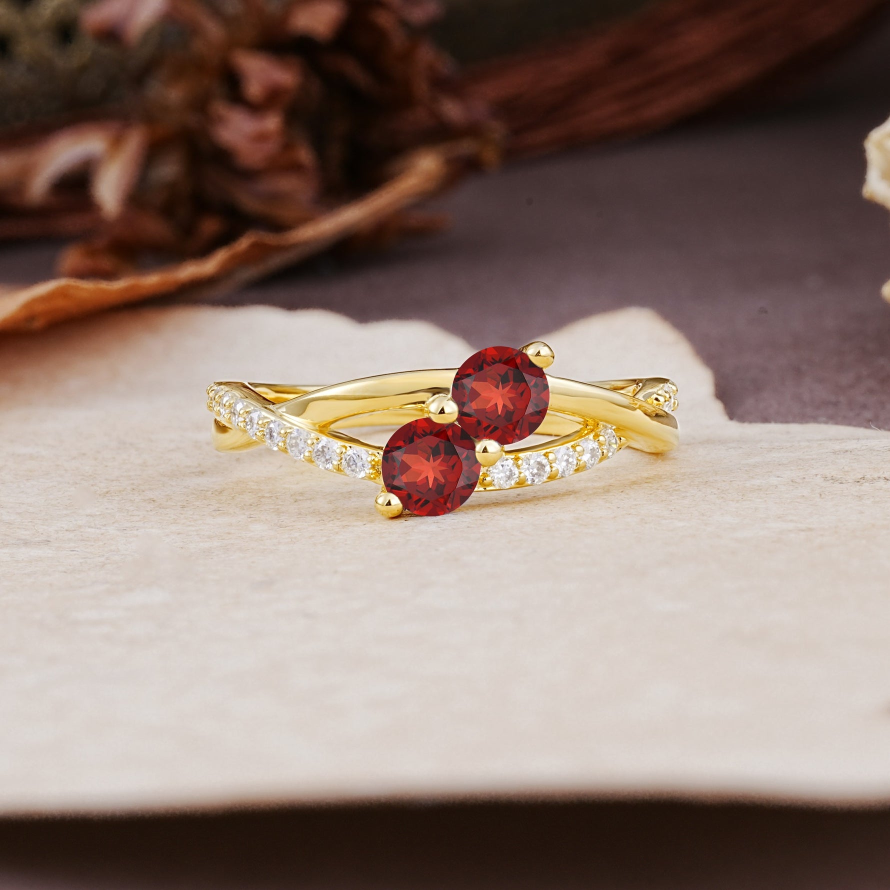 Unique Classic 3-Prong Round CutGarnet Engagement Ring - Additional view