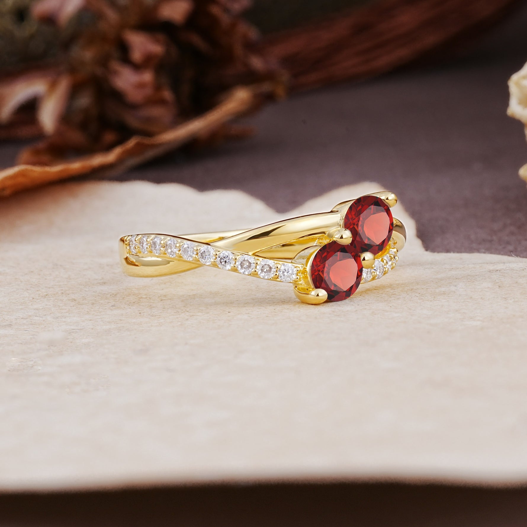 Unique Classic 3-Prong Round CutGarnet Engagement Ring - Additional view