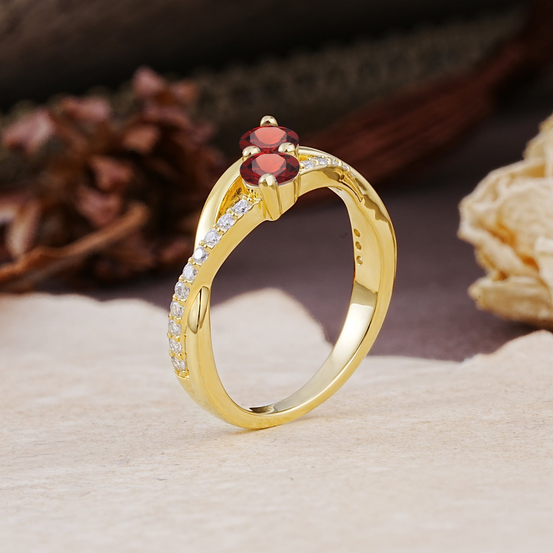 Unique Classic 3-Prong Round CutGarnet Engagement Ring - Additional view