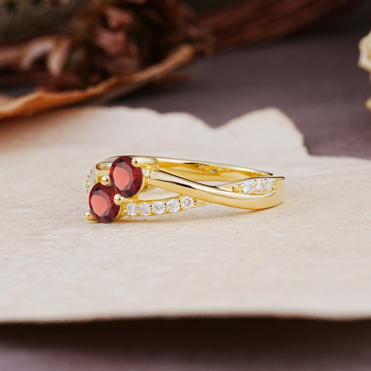 Unique Classic 3-Prong Round CutGarnet Engagement Ring - Additional view