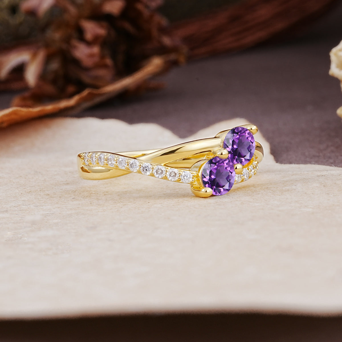 Unique Classic 3-Prong Round CutAmethyst Engagement Ring - Additional view
