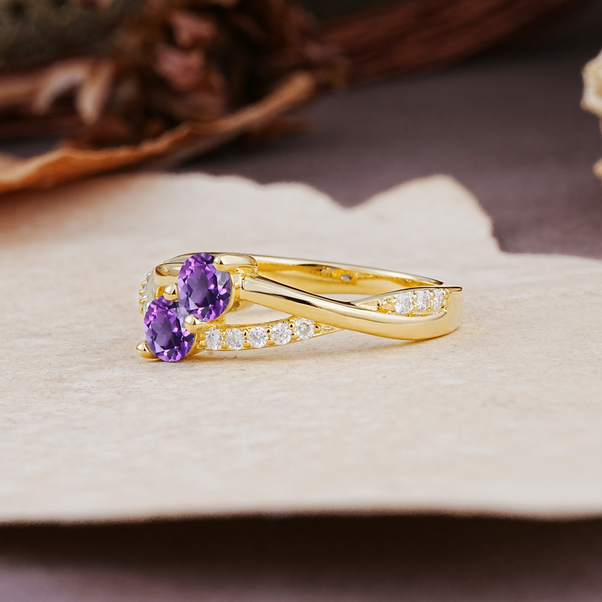 Unique Classic 3-Prong Round CutAmethyst Engagement Ring - Additional view