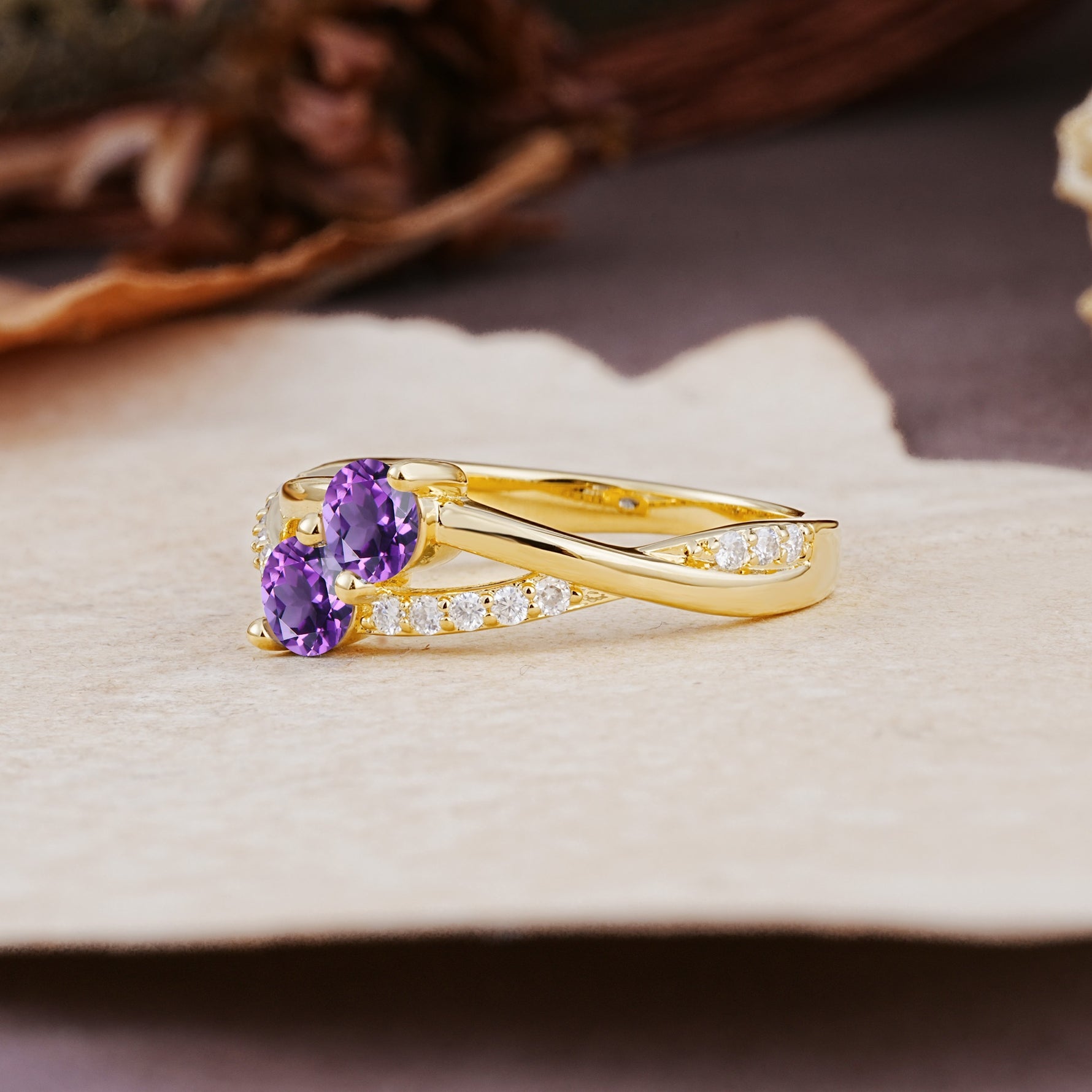 Unique Classic 3-Prong Round CutAmethyst Engagement Ring - Additional view