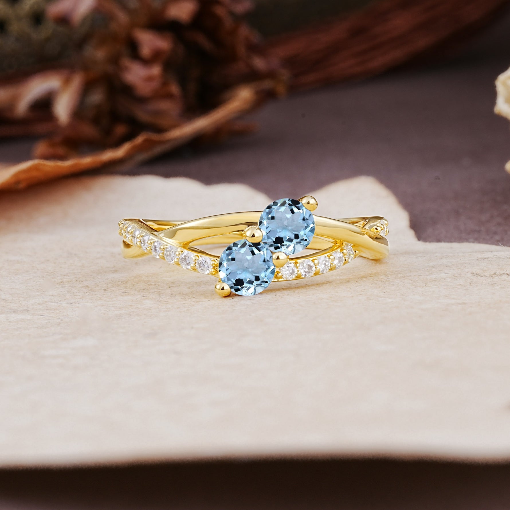 Unique Classic 3-Prong Round CutAquamarine Engagement Ring - Additional view