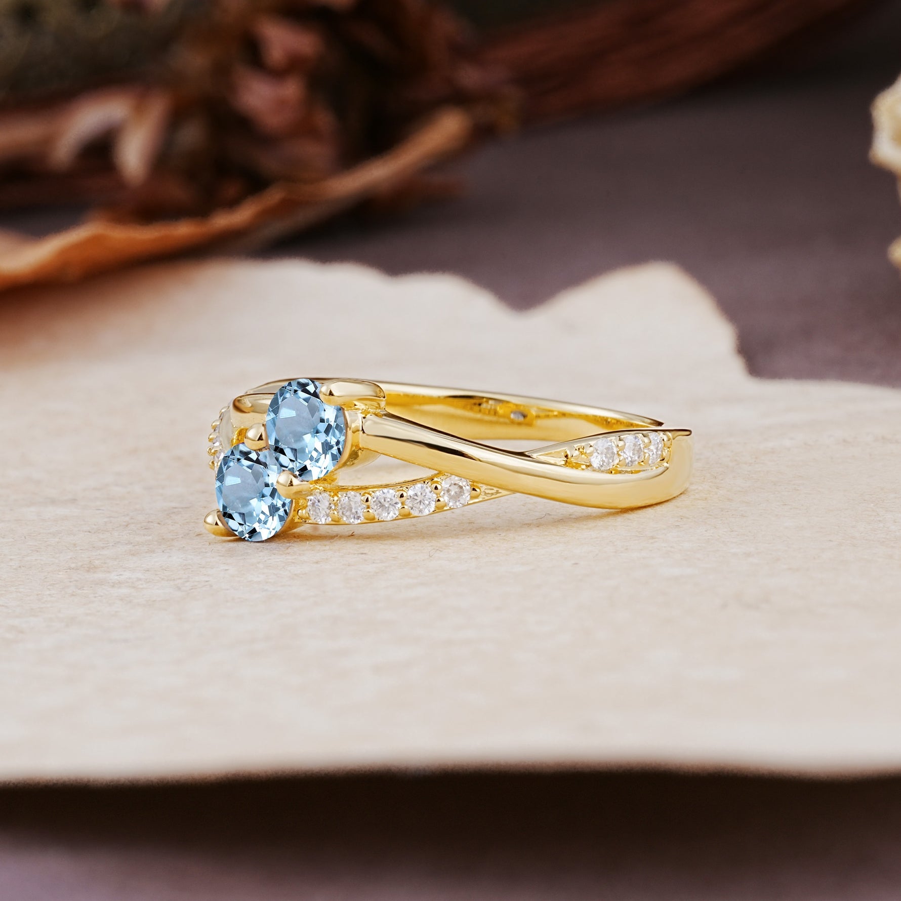 Unique Classic 3-Prong Round CutAquamarine Engagement Ring - Additional view