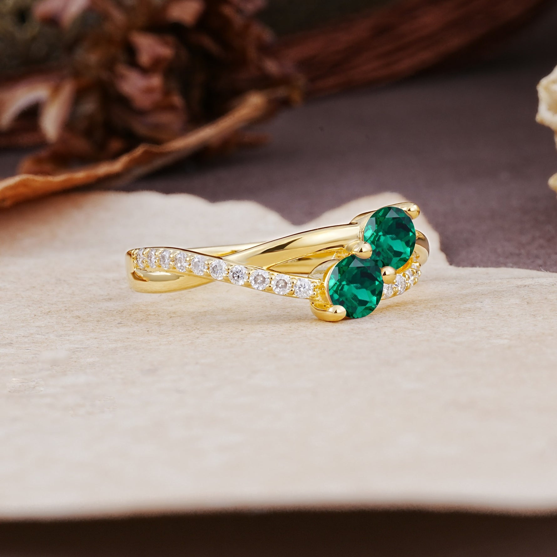 Unique Classic 3-Prong Round CutEmerald Engagement Ring - Additional view