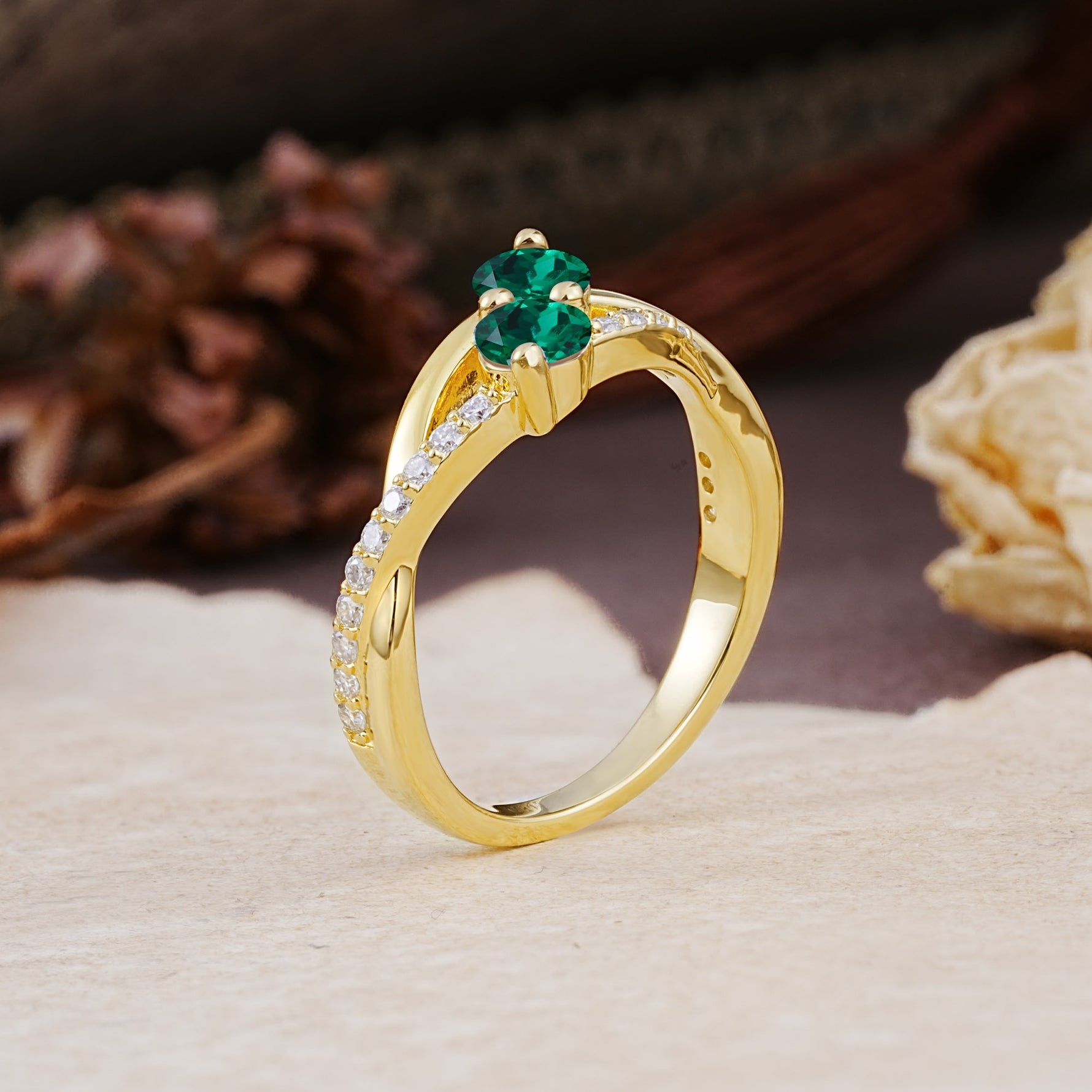 Unique Classic 3-Prong Round CutEmerald Engagement Ring - Additional view