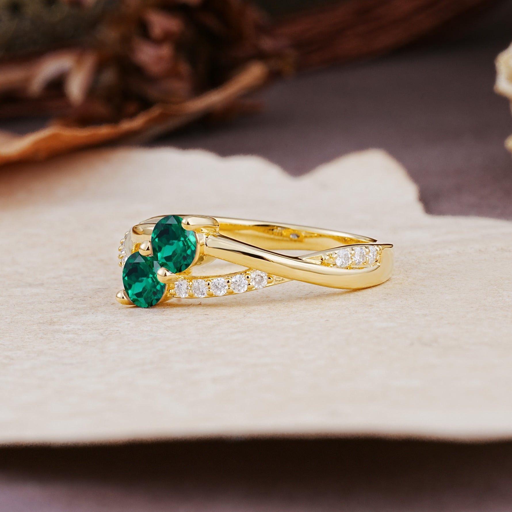 Unique Classic 3-Prong Round CutEmerald Engagement Ring - Additional view