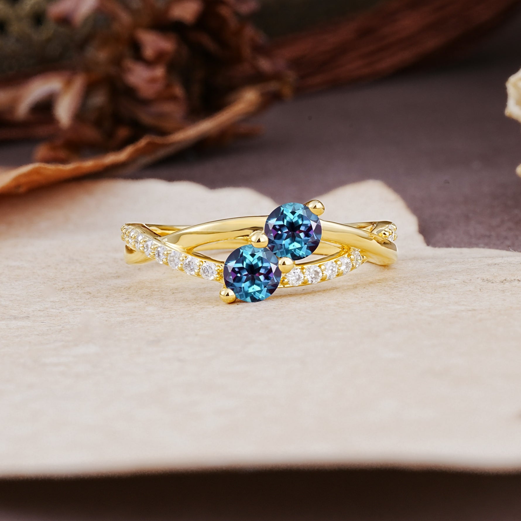 Unique Classic 3-Prong Round CutAlexandrite Engagement Ring - Additional view