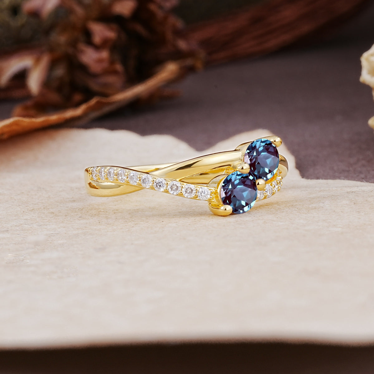 Unique Classic 3-Prong Round CutAlexandrite Engagement Ring - Additional view