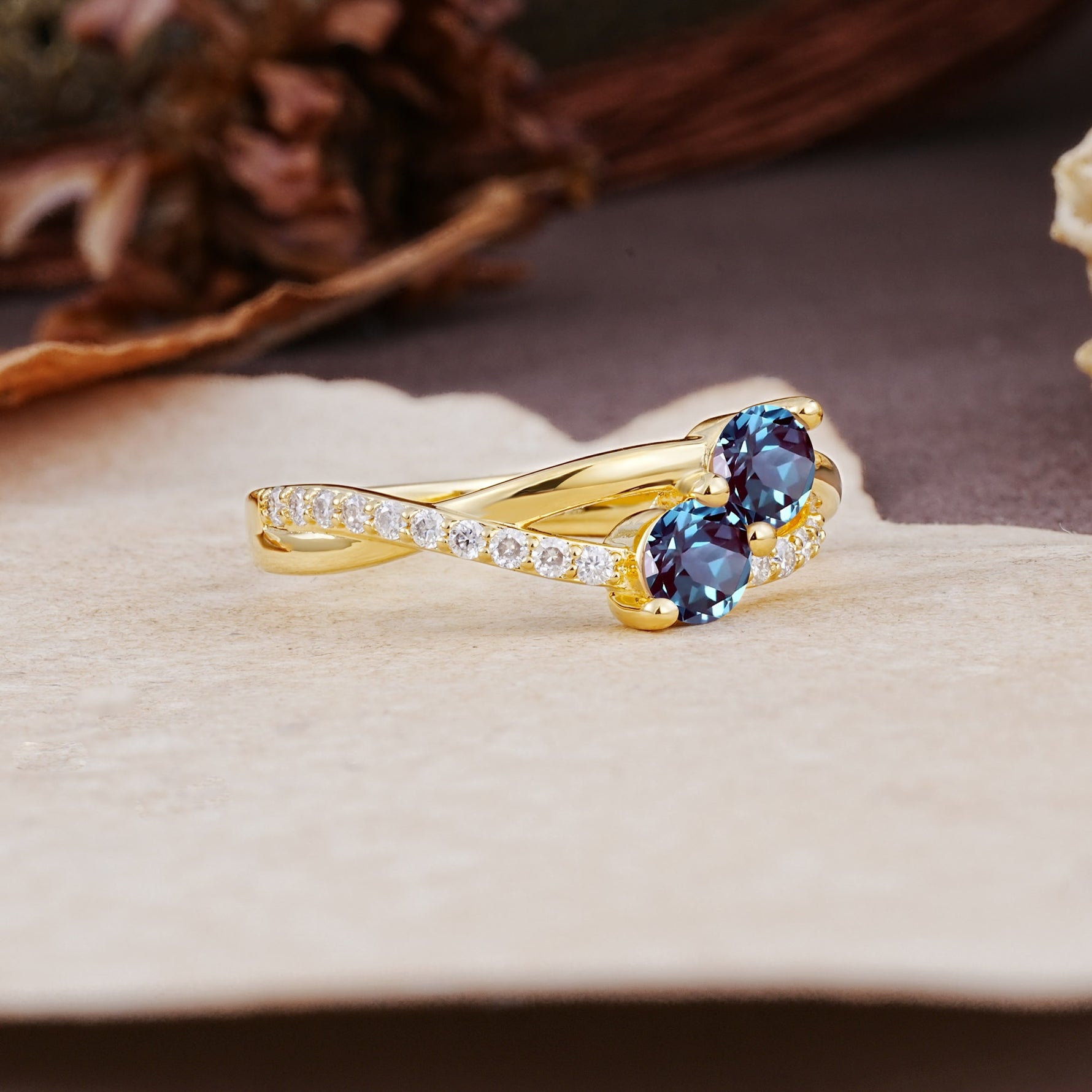 Unique Classic 3-Prong Round CutAlexandrite Engagement Ring - Additional view