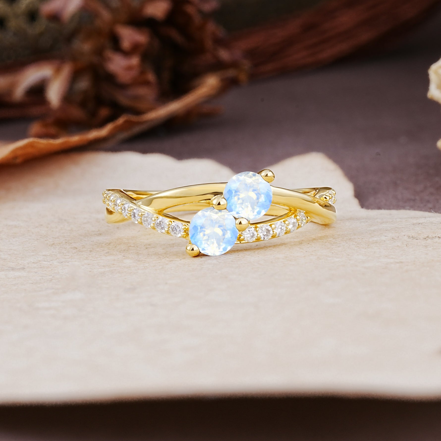 Unique Classic 3-Prong Round CutMoonstone Engagement Ring - Additional view
