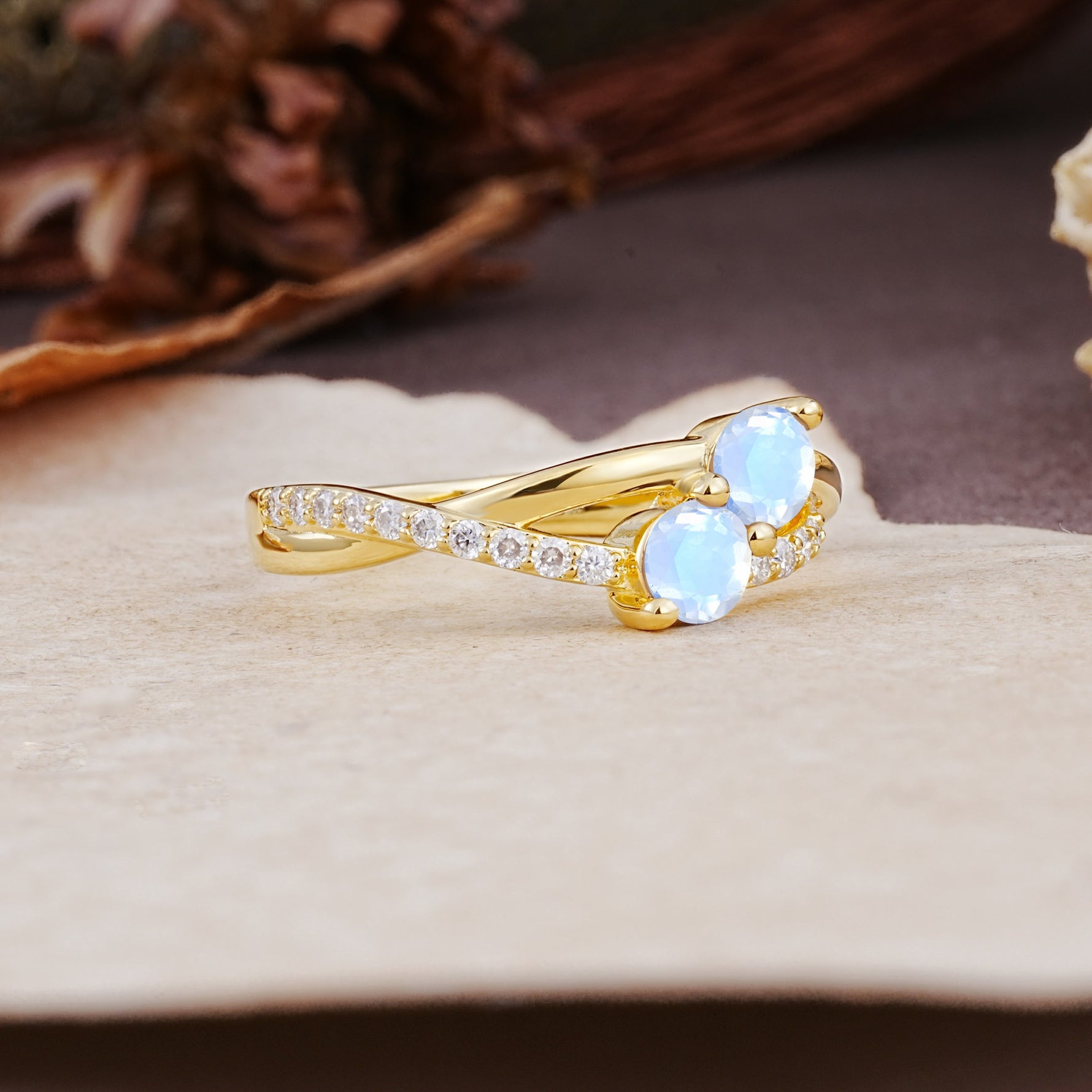 Unique Classic 3-Prong Round CutMoonstone Engagement Ring - Additional view