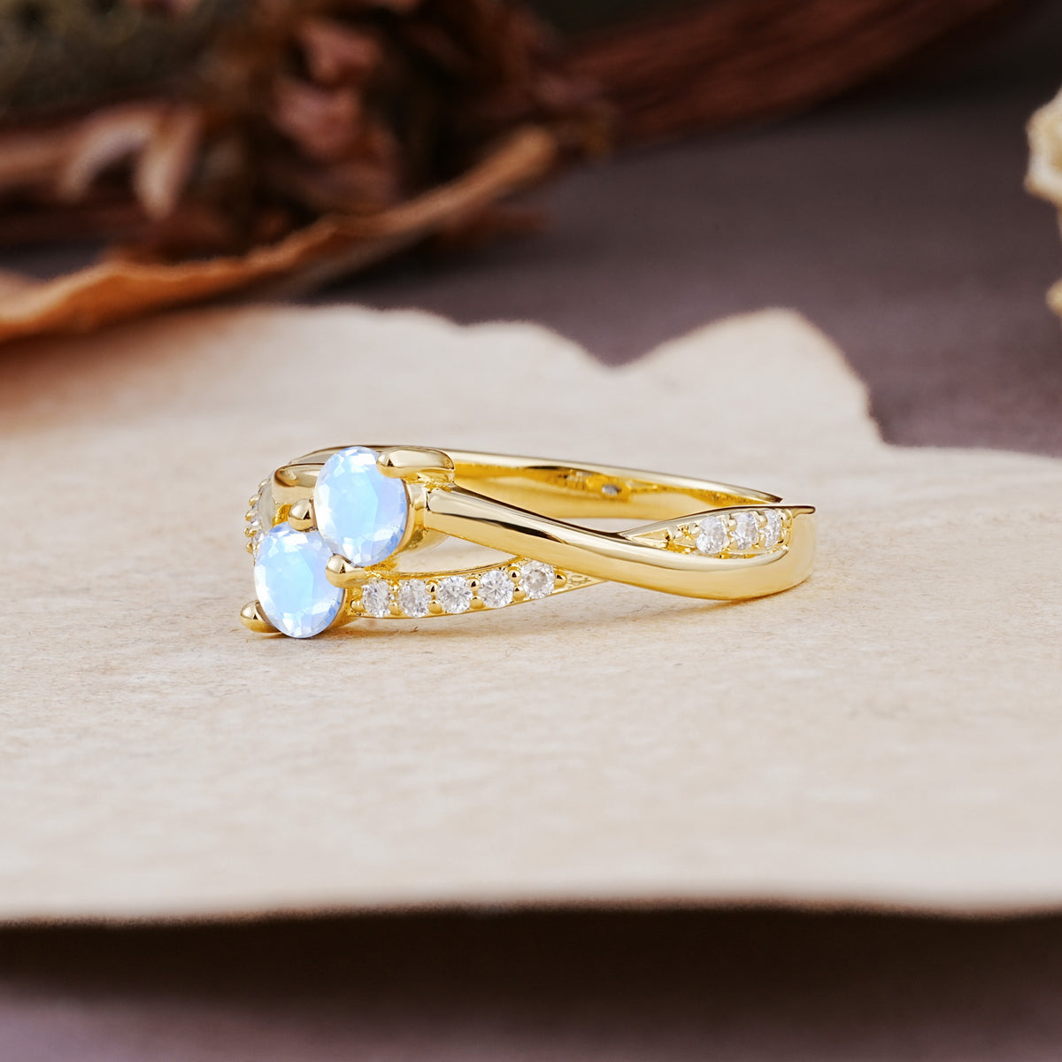 Unique Classic 3-Prong Round CutMoonstone Engagement Ring - Additional view