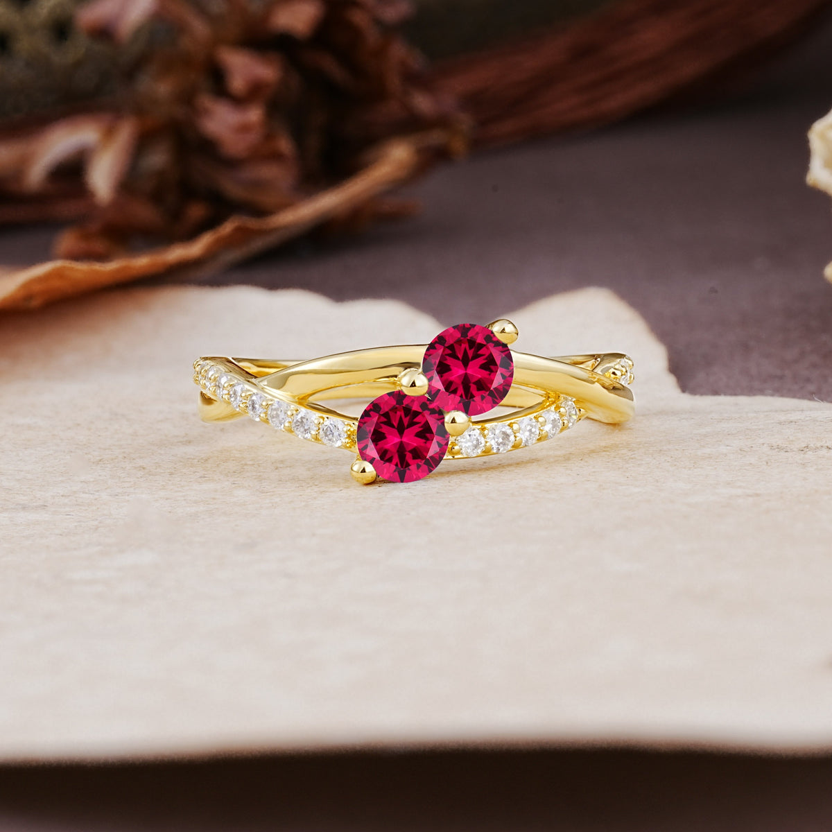 Unique Classic 3-Prong Round CutRuby Engagement Ring - Additional view