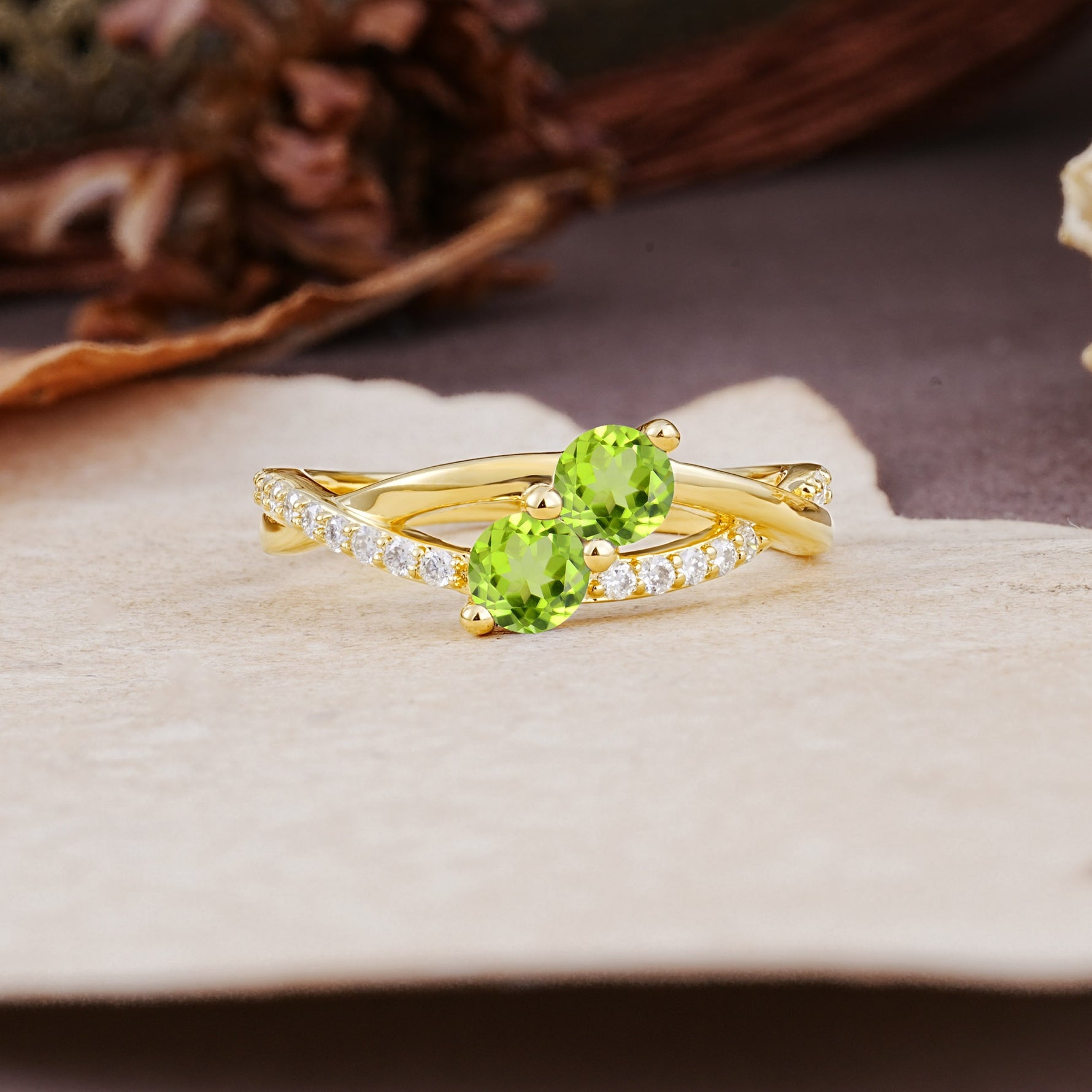 Unique Classic 3-Prong Round CutPeridot Engagement Ring - Additional view