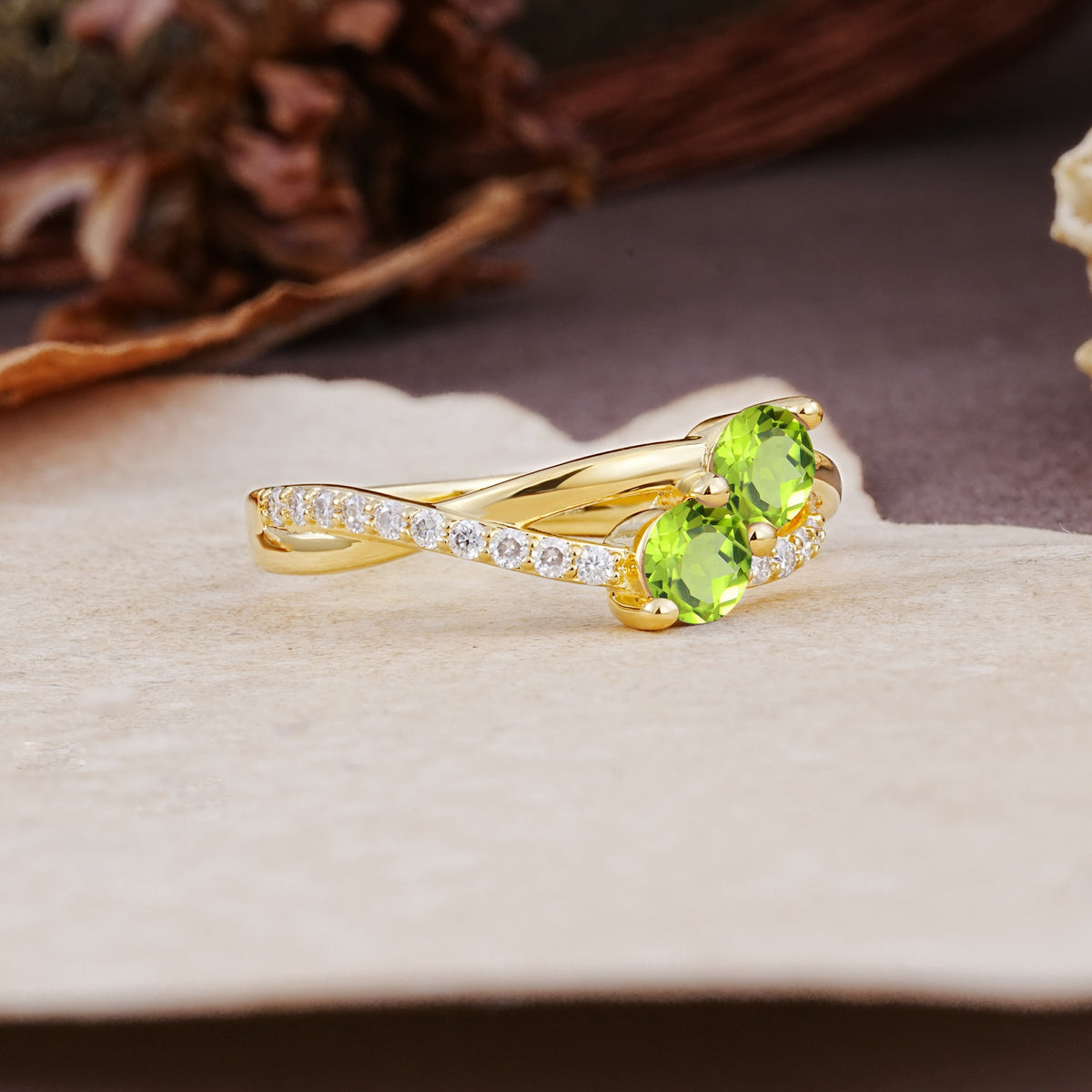 Unique Classic 3-Prong Round CutPeridot Engagement Ring - Additional view