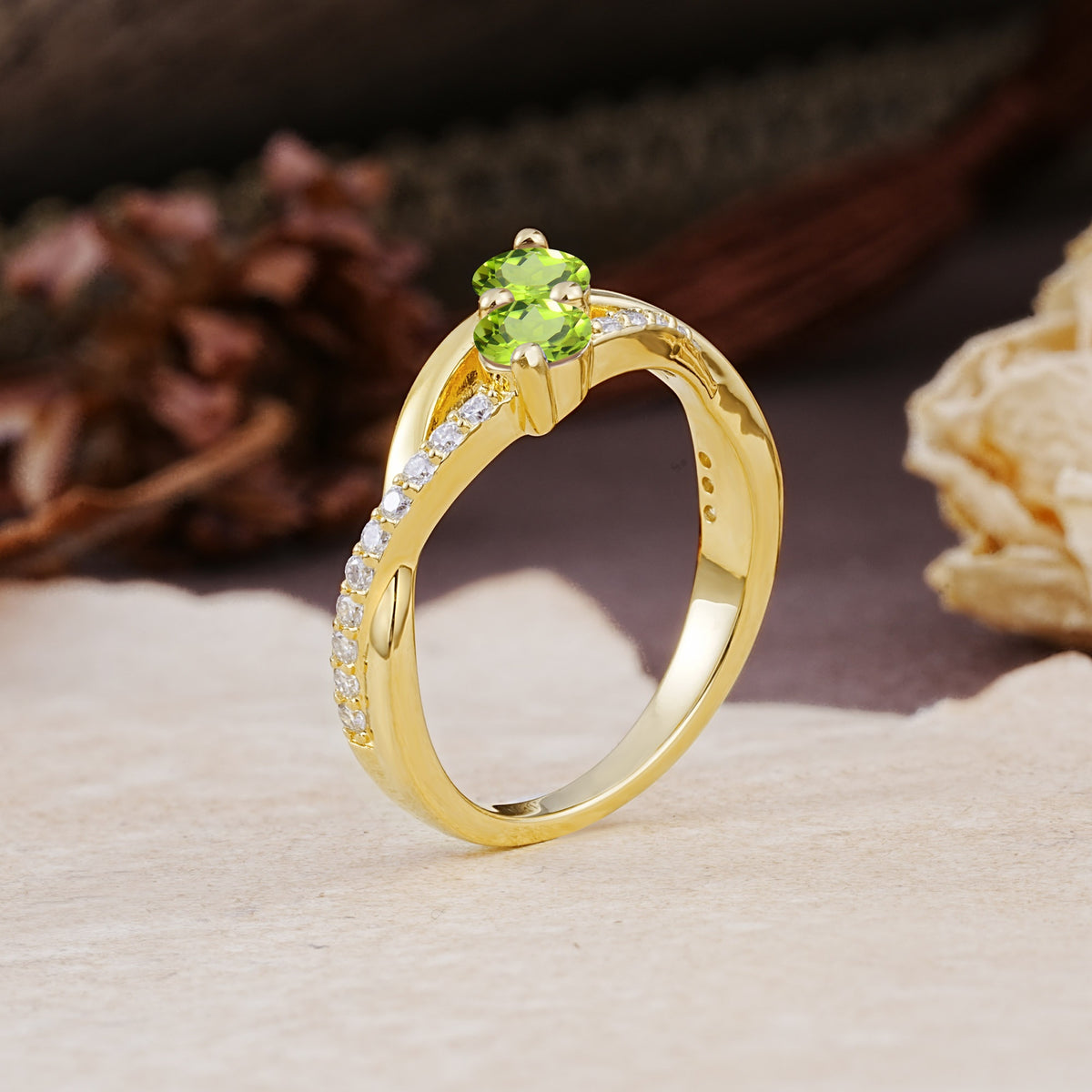 Unique Classic 3-Prong Round CutPeridot Engagement Ring - Additional view