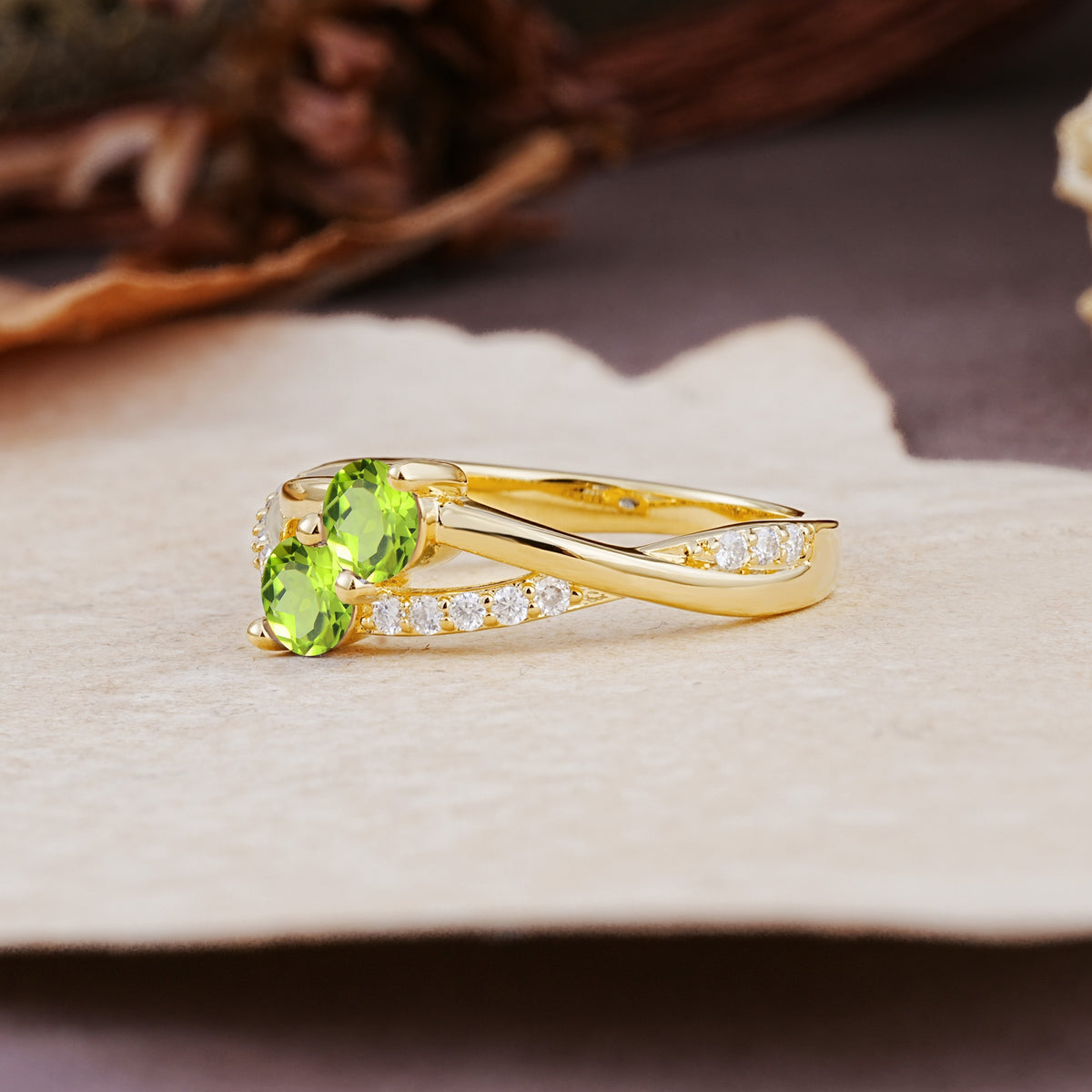 Unique Classic 3-Prong Round CutPeridot Engagement Ring - Additional view