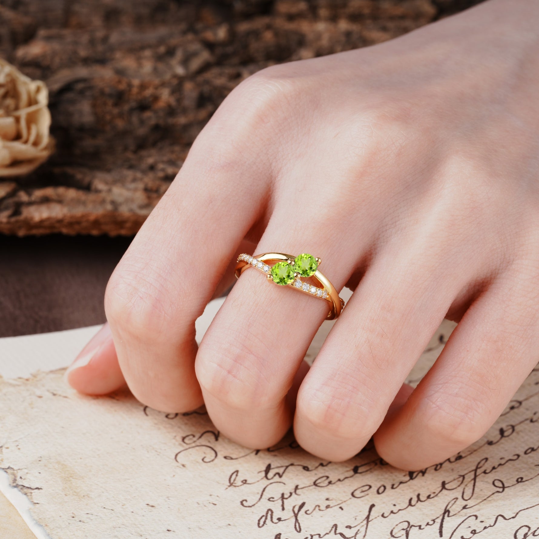 Unique Classic 3-Prong Round CutPeridot Engagement Ring - Additional view