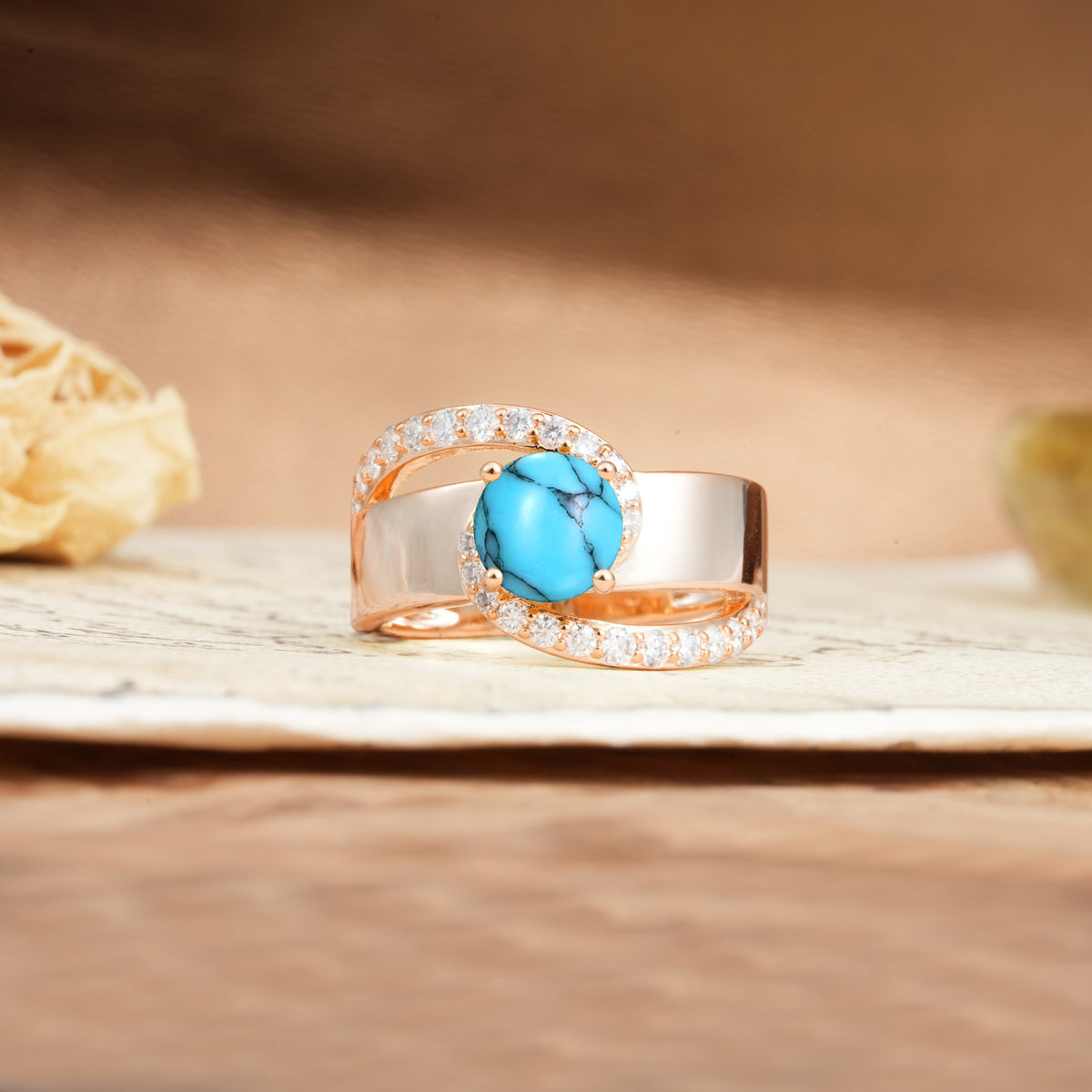Retro-Luxe Twisted 4-Prong Round Cut Turquoise Engagement Ring - Additional view