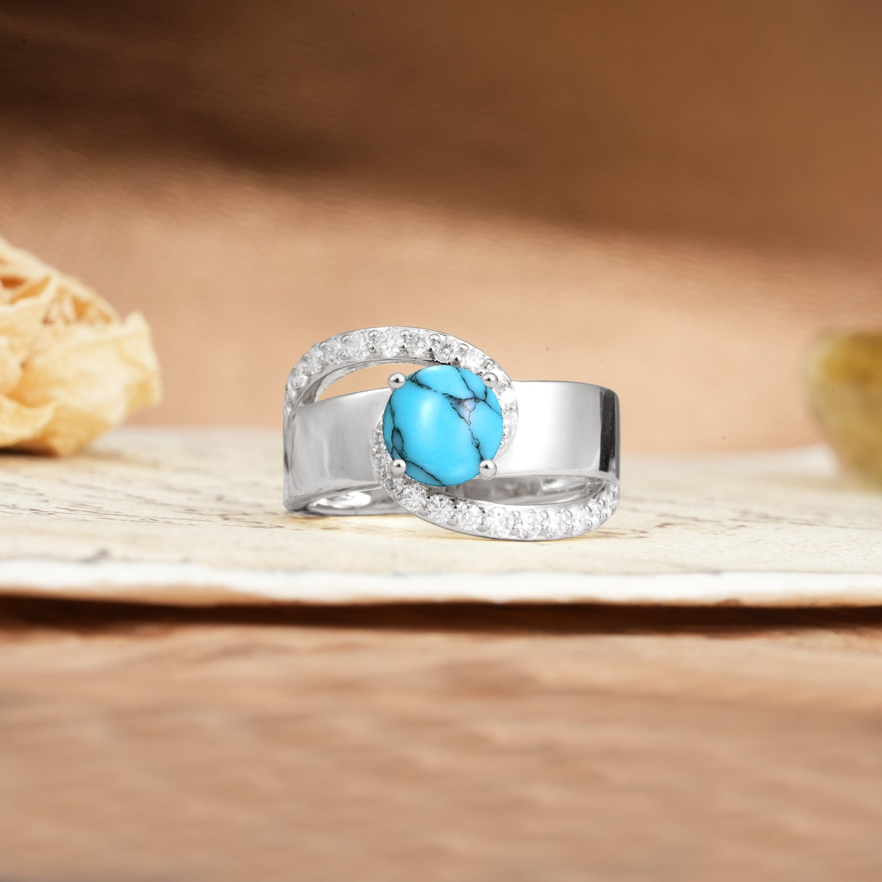 Retro-Luxe Twisted 4-Prong Round Cut Turquoise Engagement Ring - Additional view