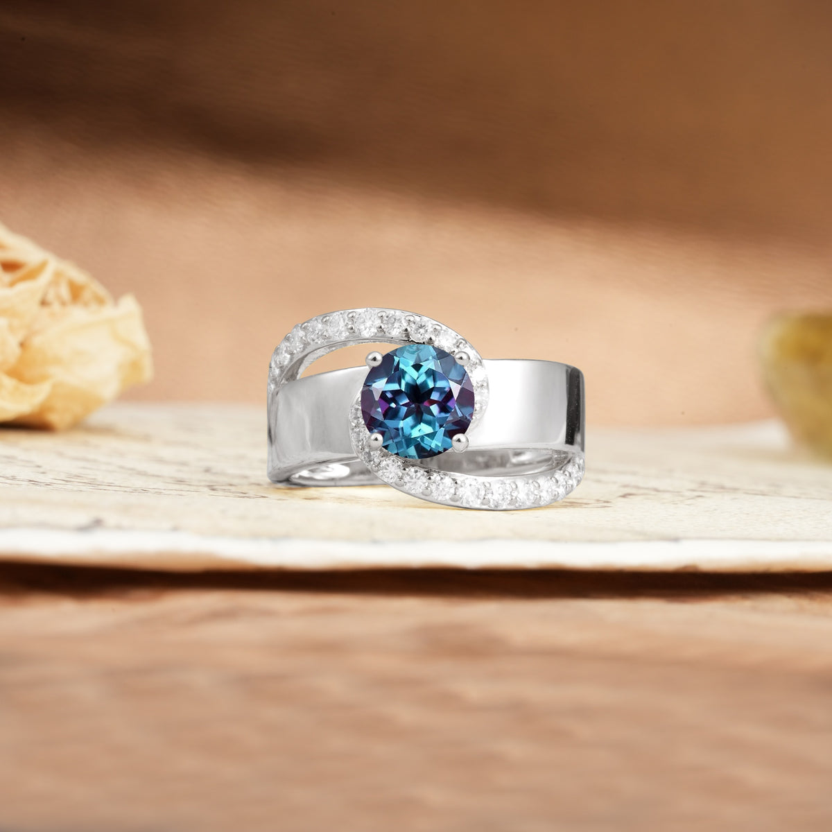 Retro-Luxe Twisted 4-Prong Round Cut Alexandrite Engagement Ring - Additional view