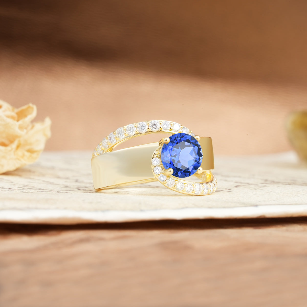 Retro-Luxe Twisted 4-Prong Round Cut Sapphire Engagement Ring - Additional view