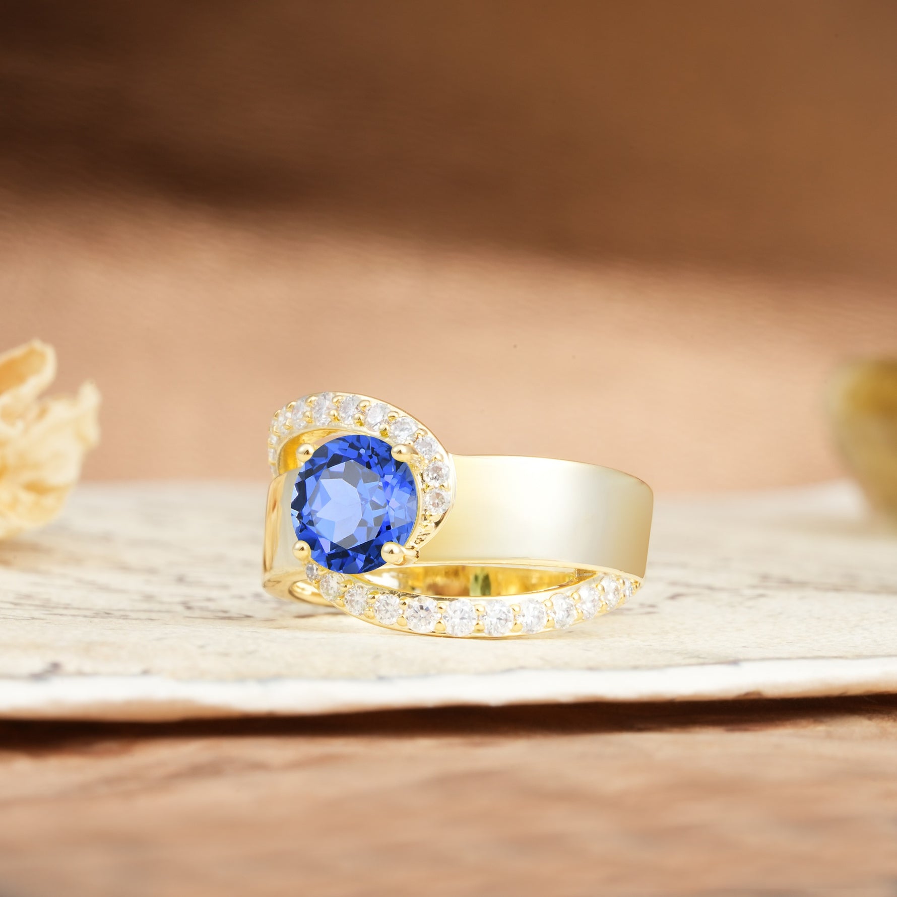 Retro-Luxe Twisted 4-Prong Round Cut Sapphire Engagement Ring - Additional view
