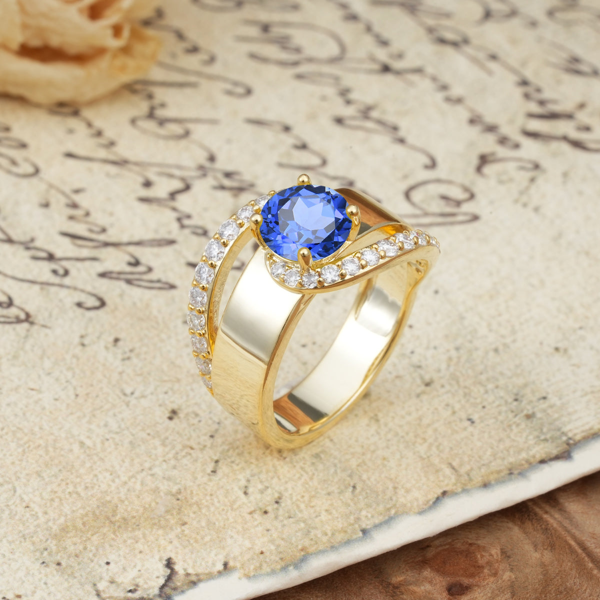 Retro-Luxe Twisted 4-Prong Round Cut Sapphire Engagement Ring - Additional view
