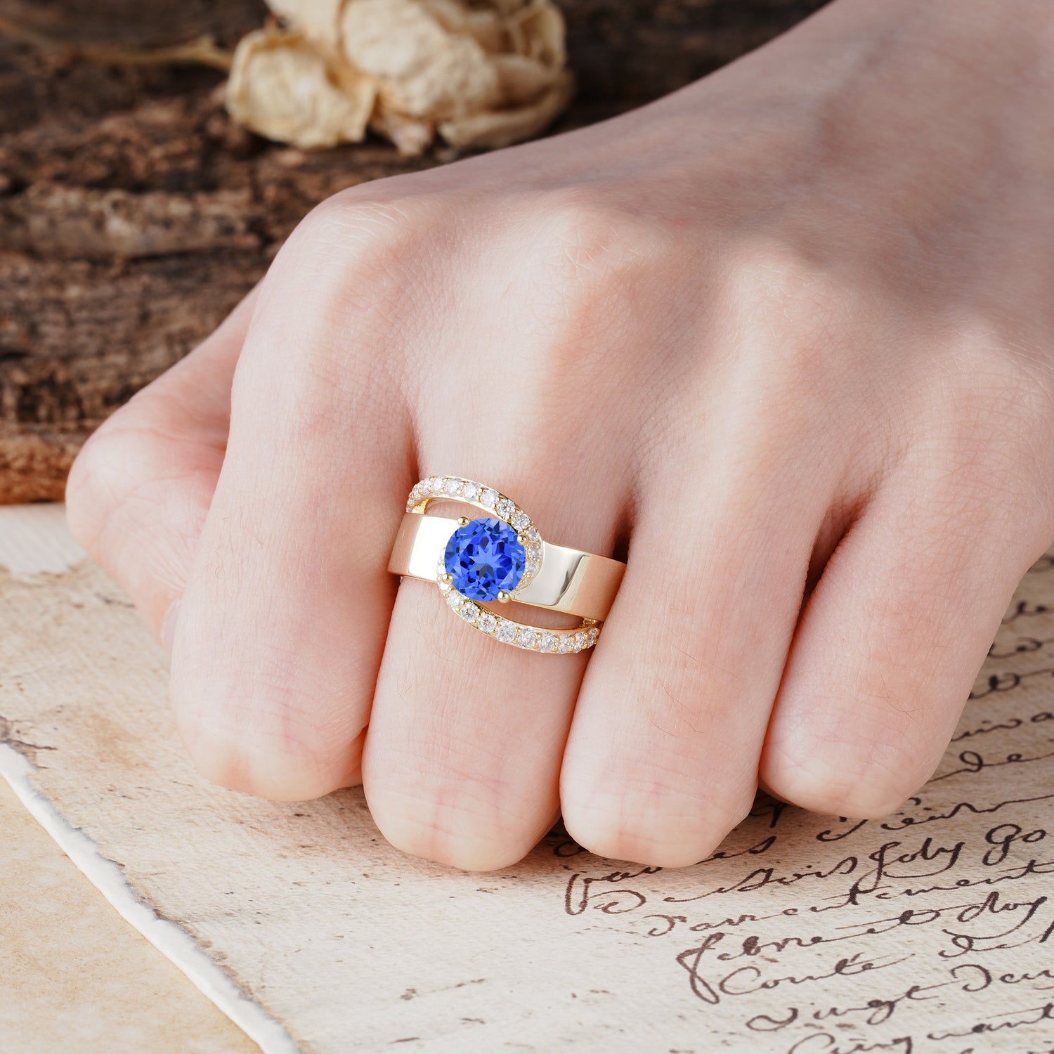 Retro-Luxe Twisted 4-Prong Round Cut Sapphire Engagement Ring - Additional view