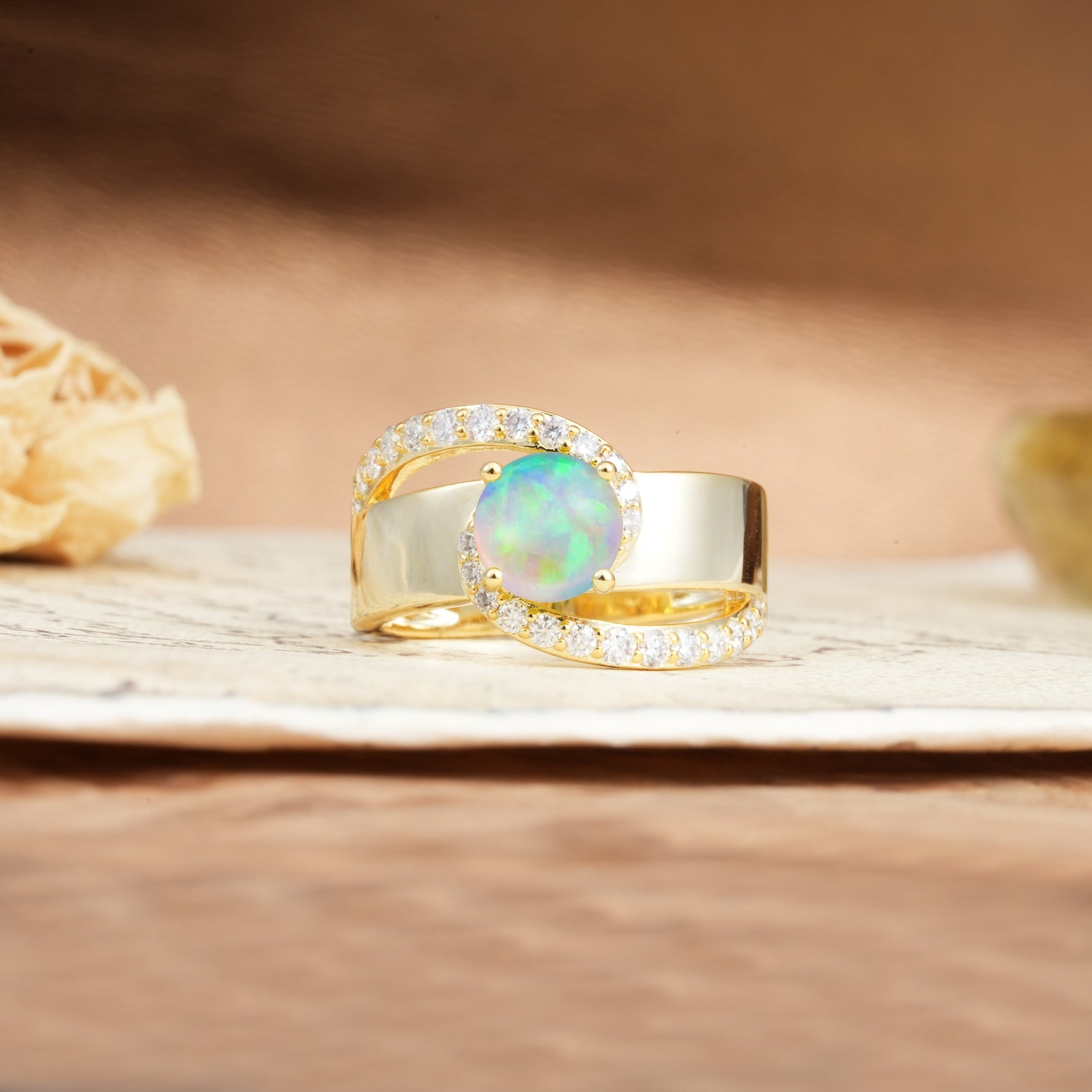 Retro-Luxe Twisted 4-Prong Round Cut Fire Opal Engagement Ring - Additional view