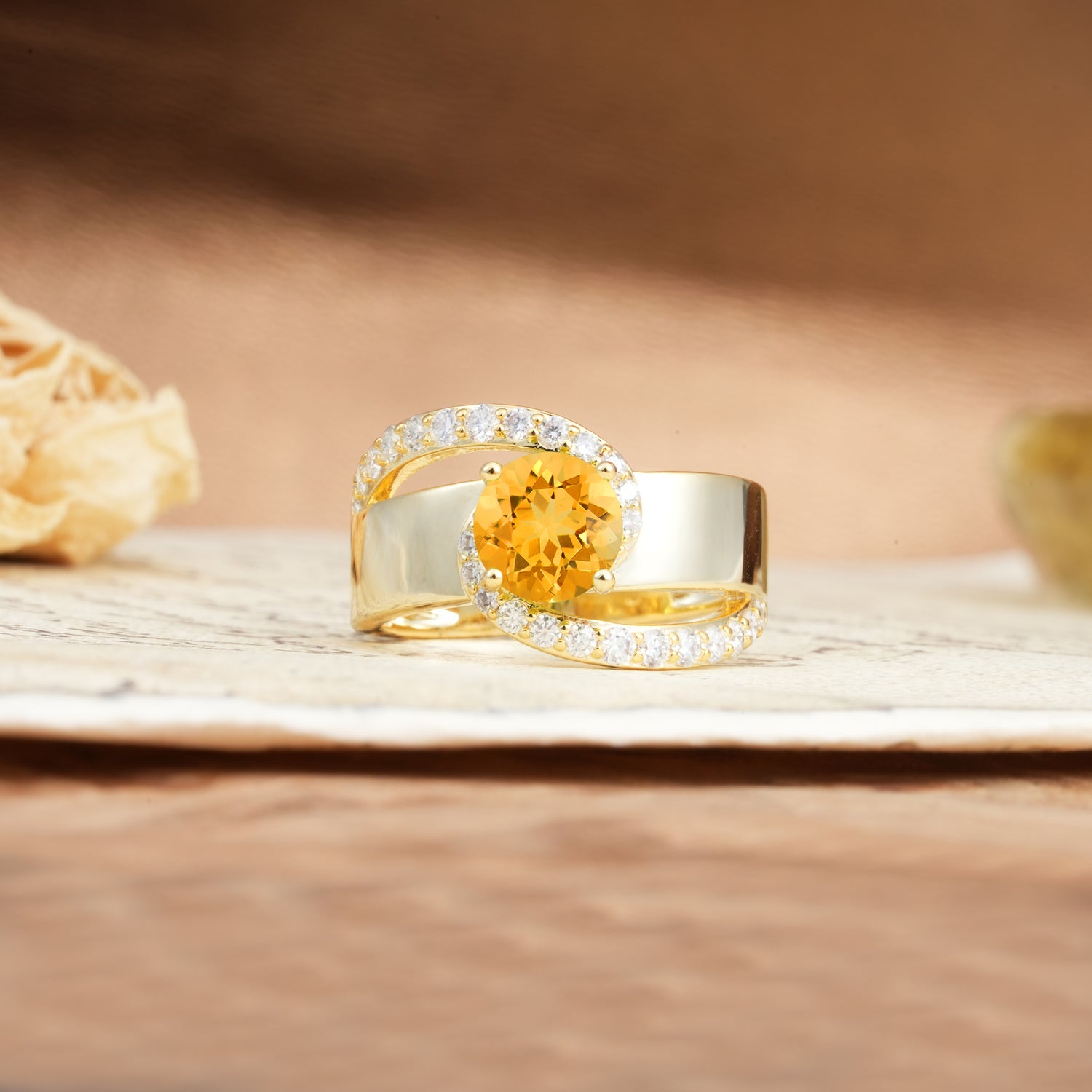 Retro-Luxe Twisted 4-Prong Round Cut Citrine Engagement Ring