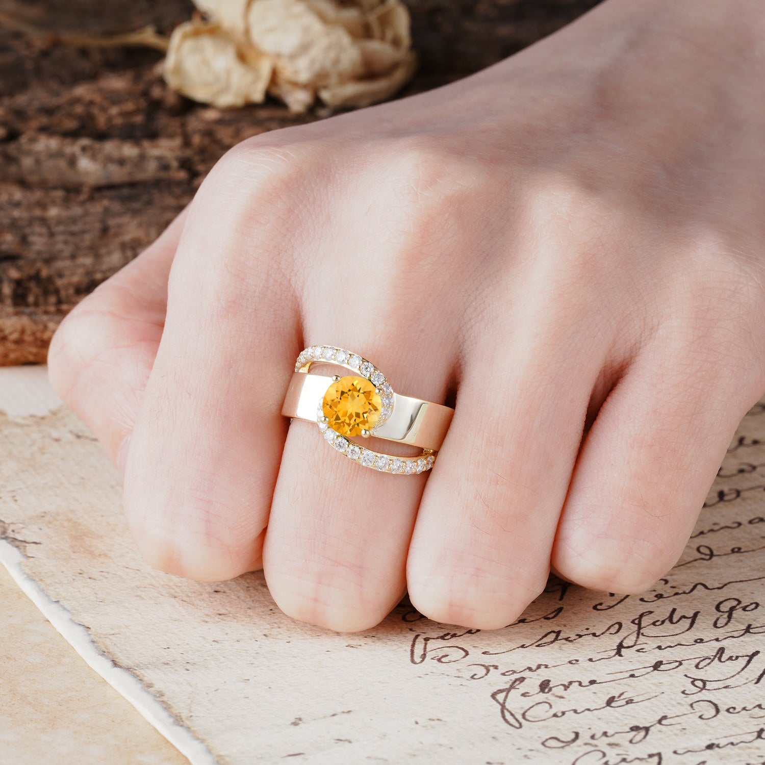 Retro-Luxe Twisted 4-Prong Round Cut Citrine Engagement Ring